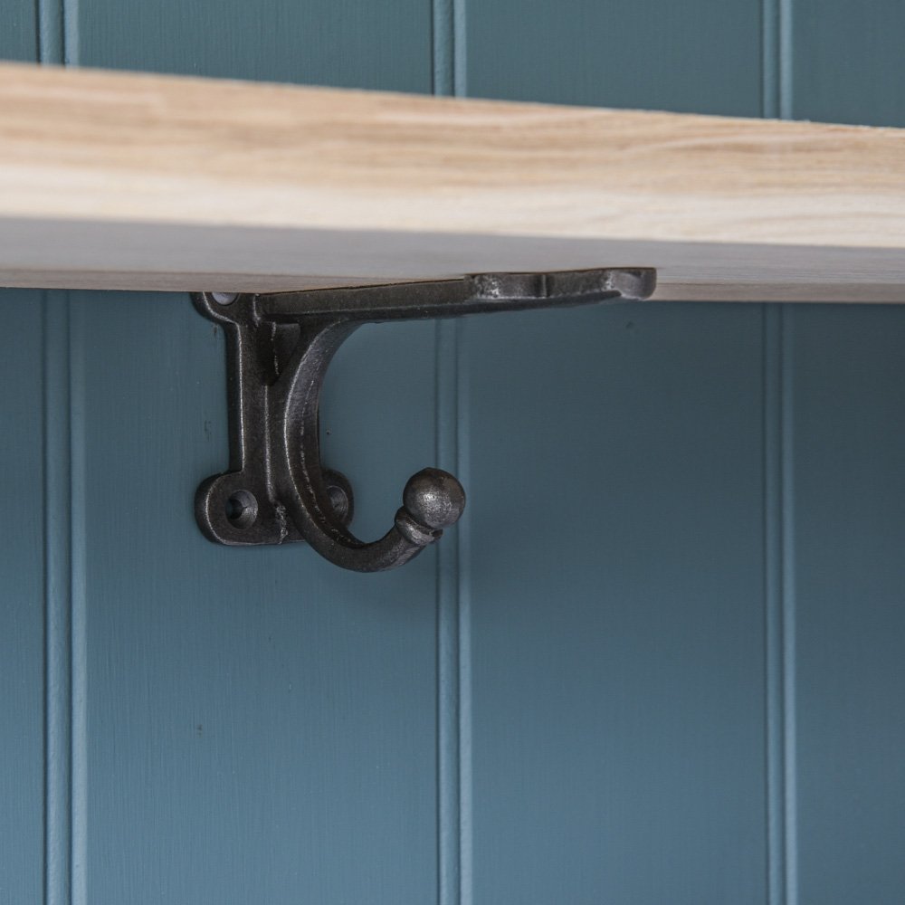 Heavy Duty Cast Iron Lobby Shelf Bracket with Hook - Rustic Wall Mounted Shelf Support for Entryway, Living Room, and Kitchen Organization