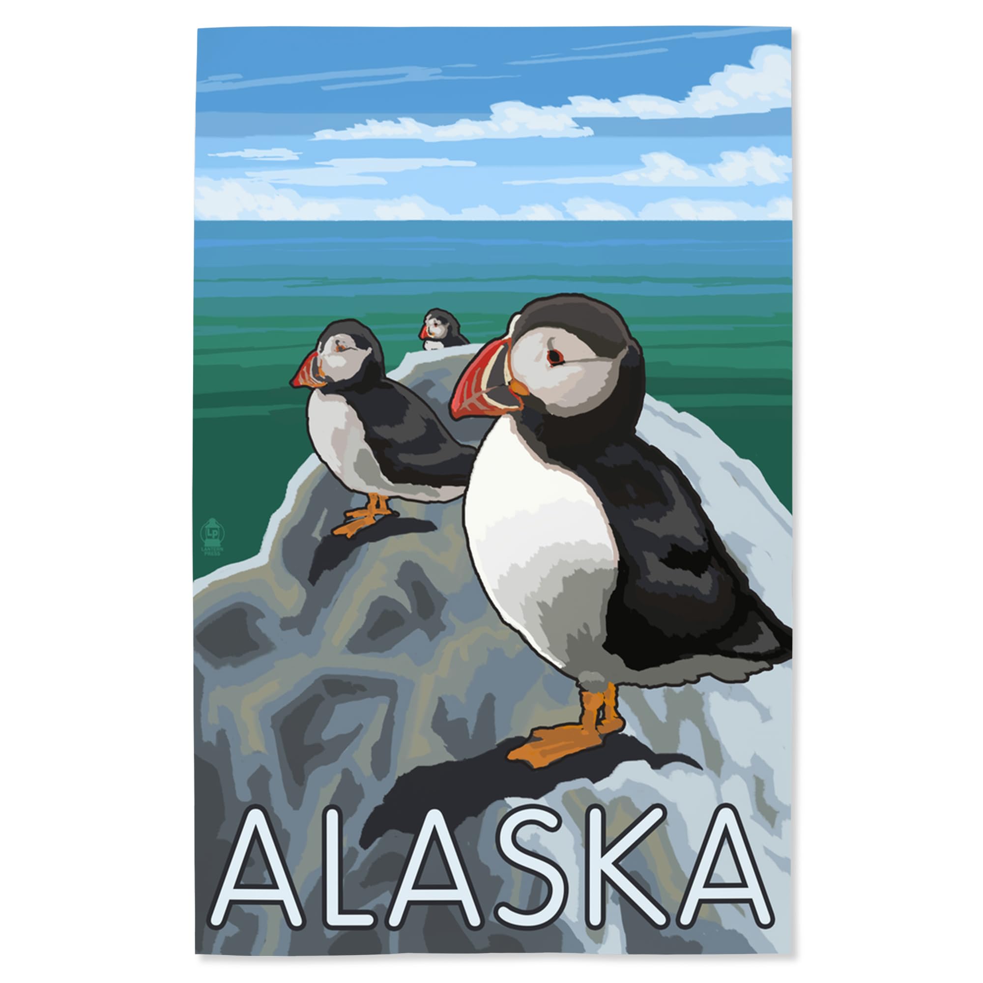 Lantern Press 16x24 Inch Giclee Print - Alaska Puffins on Rock Wall Art - Perfect for Living Room, Bedroom & Office Decor