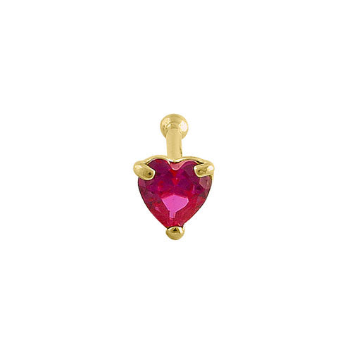 14K Solid Yellow Gold Ruby Heart CZ Straight Nose Stud - Hypoallergenic Nose Ring for Women, Perfect for Everyday Wear & Special Occasions