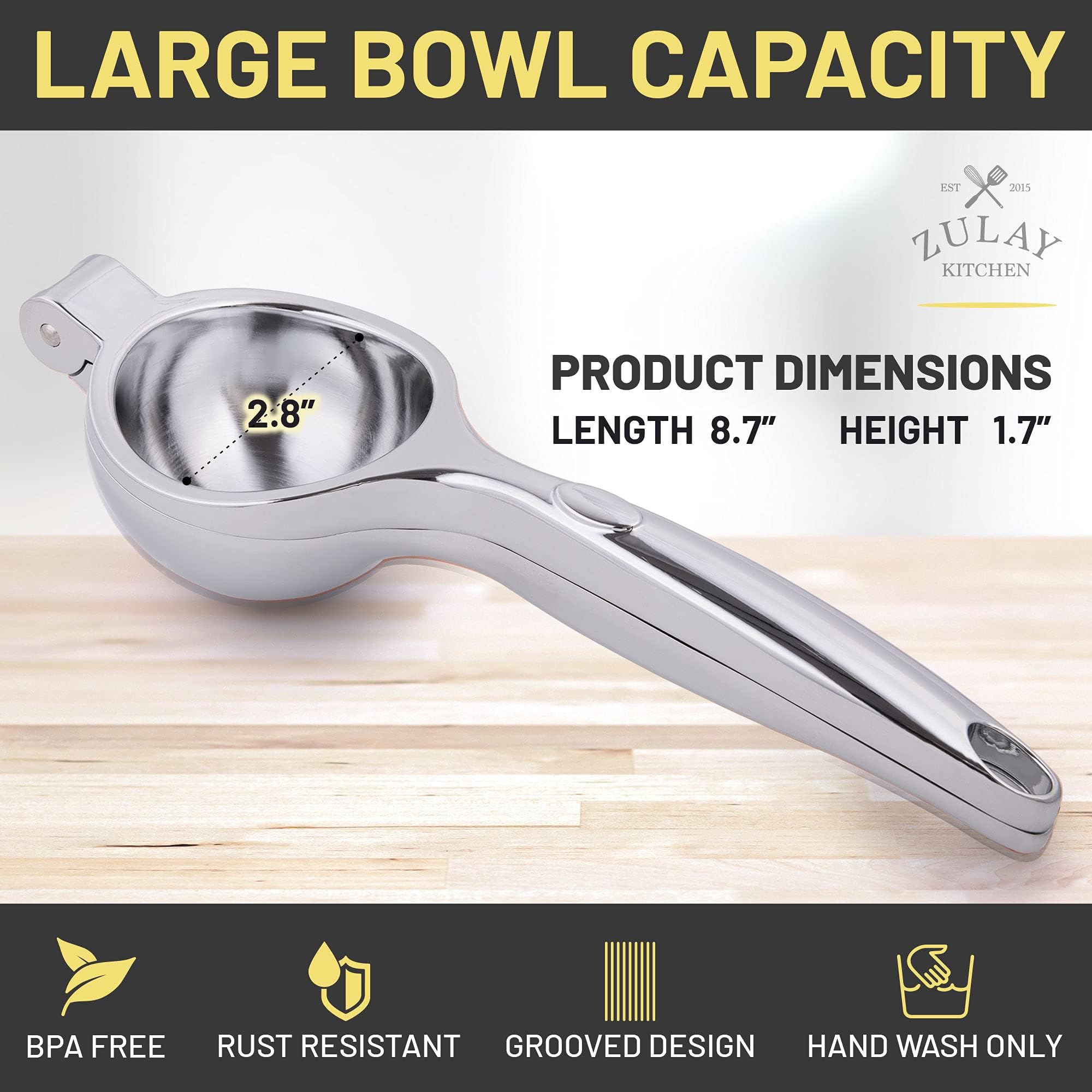 Premium Stainless Steel Lemon Squeezer - Heavy Duty Handheld Citrus Press for Lemons, Limes & Oranges - Easy to Clean Manual Juicer with Non-Slip Base - Perfect for Cocktails, Baking & Healthy Juicing at Home