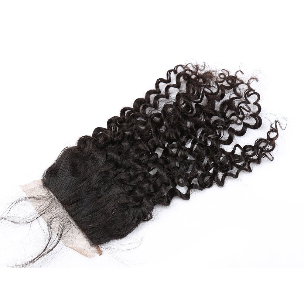 4x4 Silk Base Lace Closure with Baby Hair - Free Part Curly Wave Human Hair Closure - Bleached Knots Brazilian Virgin Hair - 18 Inch Natural Color - Perfect for Protective Styles & Everyday Wear