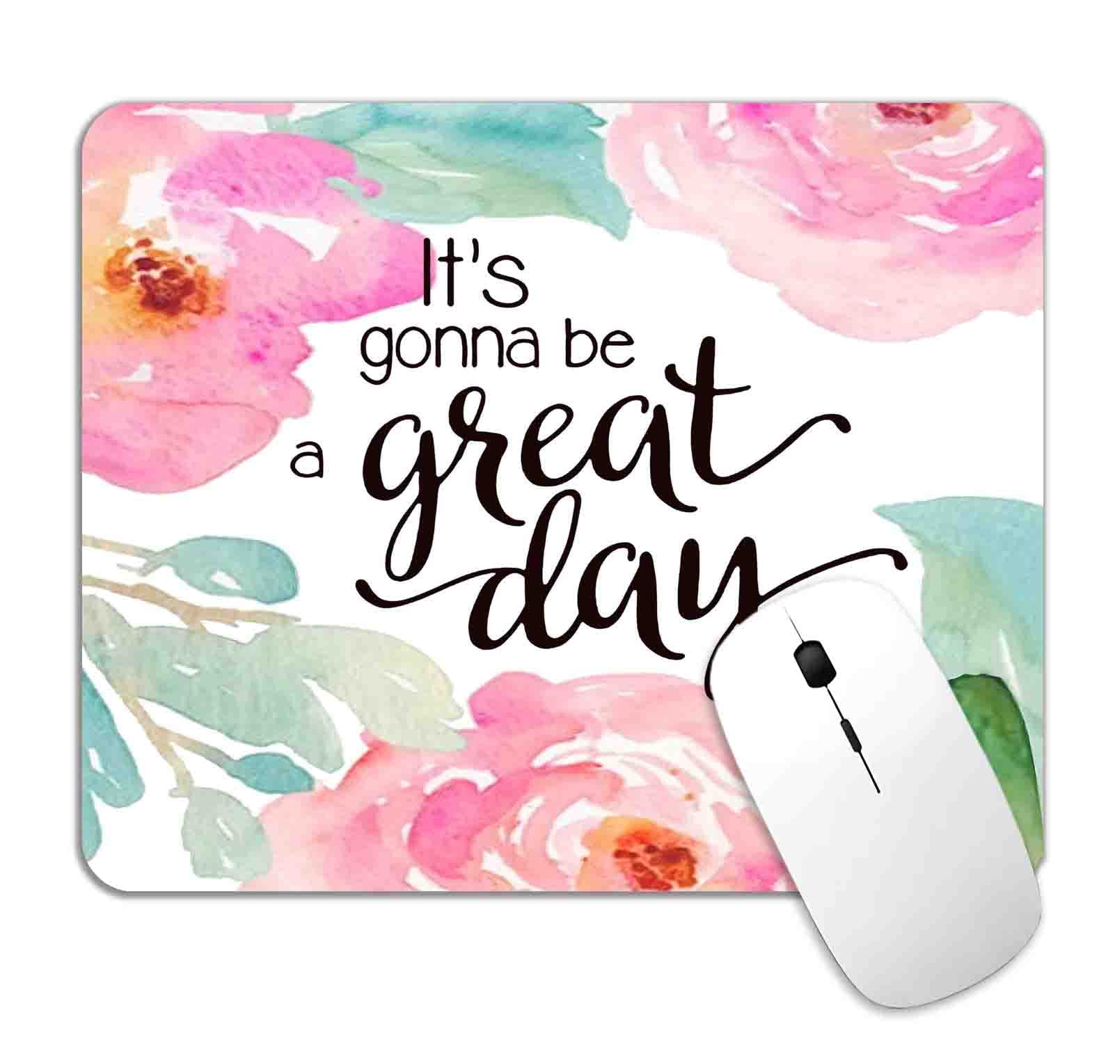 LTHAOGUO Inspirational Floral Mouse Pad - Pink Roses Motivational Computer Mouse Mat for Office & Home Decor, 9.5x7.9 Inch - Perfect Gift for Women, Great Day Quote Desk Accessory for Work Motivation & Productivity