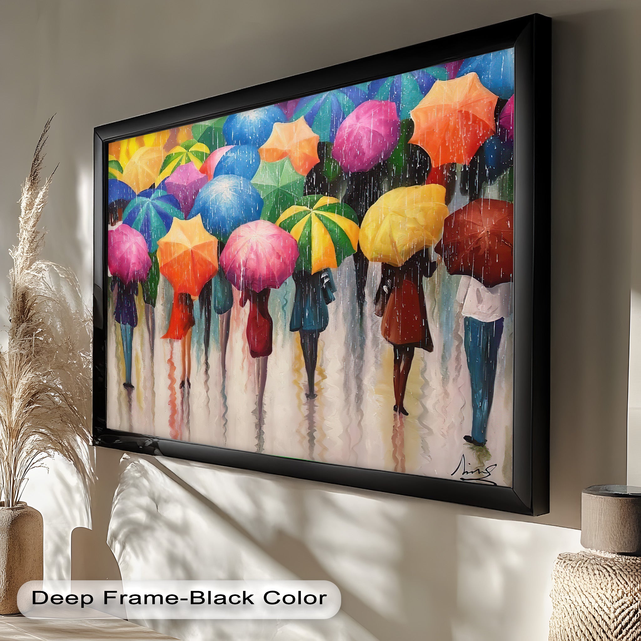 Vibrant Abstract Oil Painting - City Rain Melody Artwork for Home Decor & Office Wall Art | Modern Canvas Painting for Living Room, Bedroom & Office Spaces