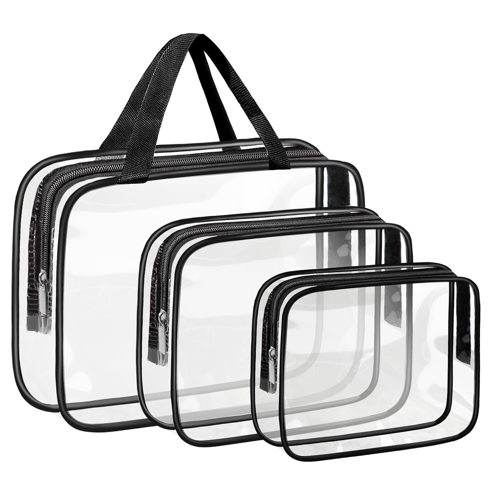 Funnasting 3-in-1 Waterproof Clear PVC Travel Toiletry Bag - Transparent Wash Pouch for Makeup, Cosmetics & Essentials - Perfect for Business Trips, Gym, Beach & Family Vacations (Men, Women & Kids)