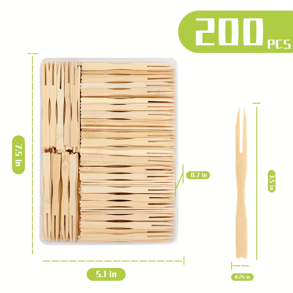 200PCS Bamboo Cocktail Picks - Mini Wooden Skewers for Appetizers, Fruit Kabobs & Party Drinks | Reusable Eco-Friendly Toothpicks for Cocktails, Charcuterie Boards & Wedding Favors