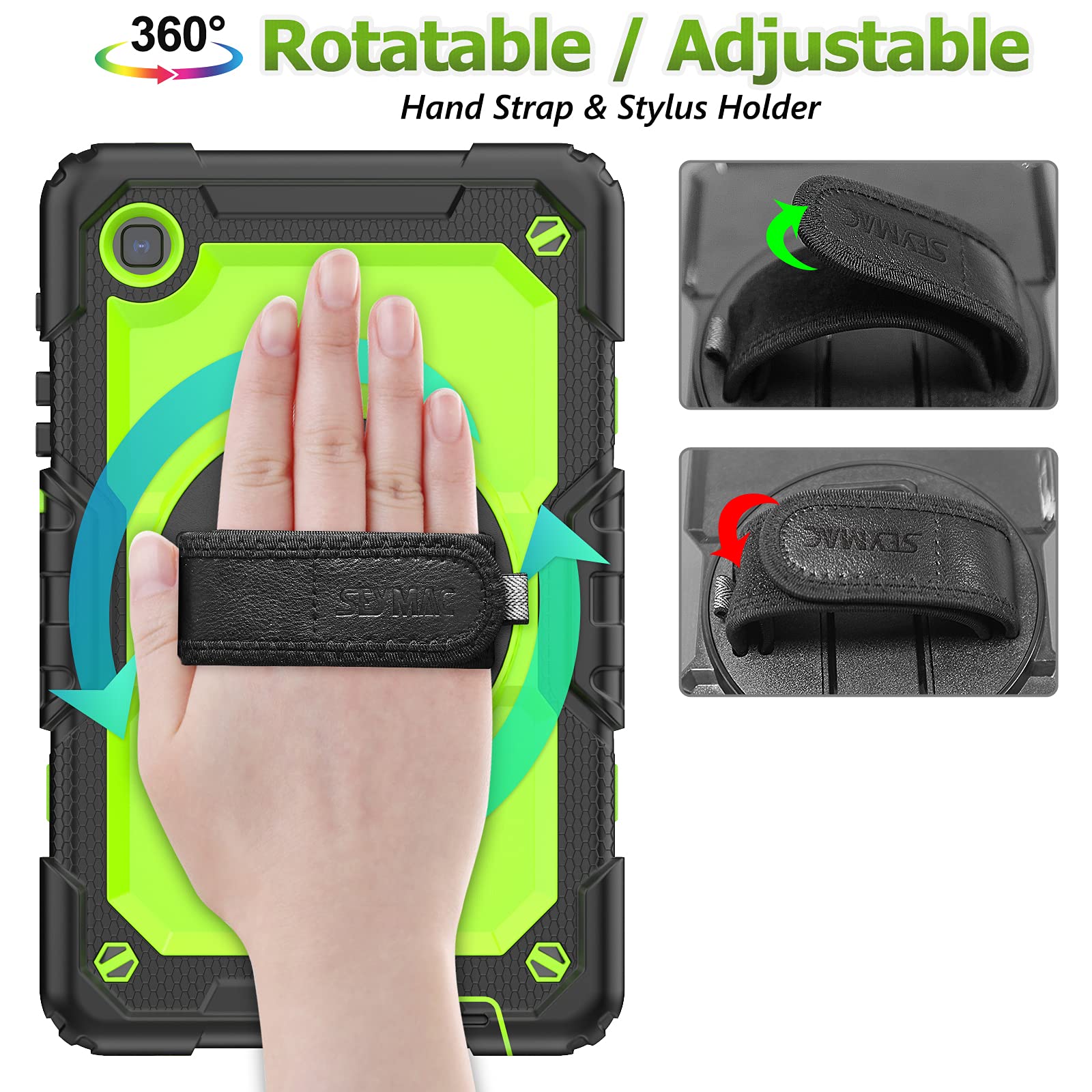 SEYMAC 360° Rotating Stand Case with Screen Protector & Pencil Holder for Samsung Galaxy Tab A7 Lite 8.7