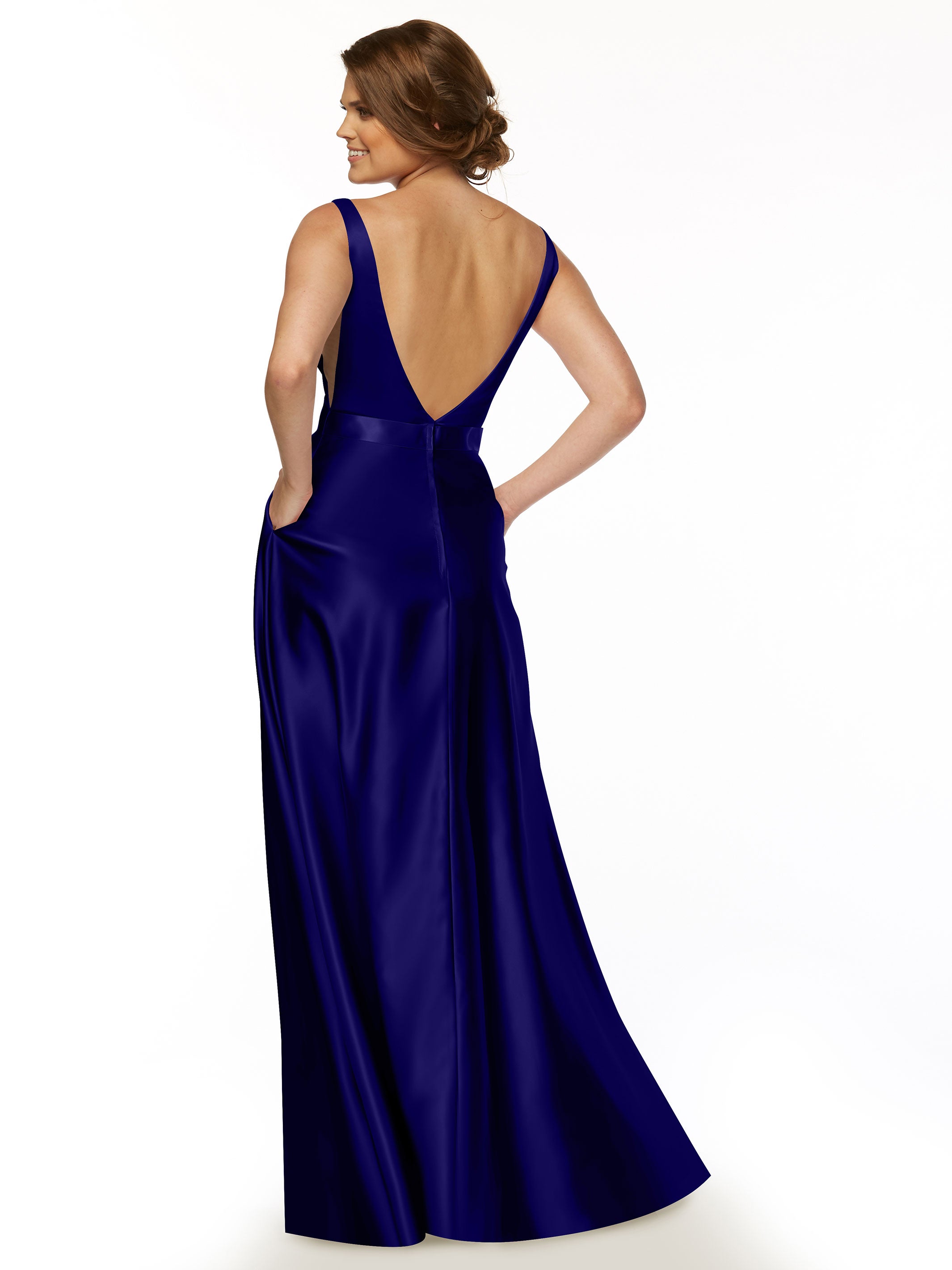 Elegant 80118 Satin A-Line Bridesmaid Dress with V-Neck & Waist Sash - Perfect for Weddings, Formal Events & Special Occasions