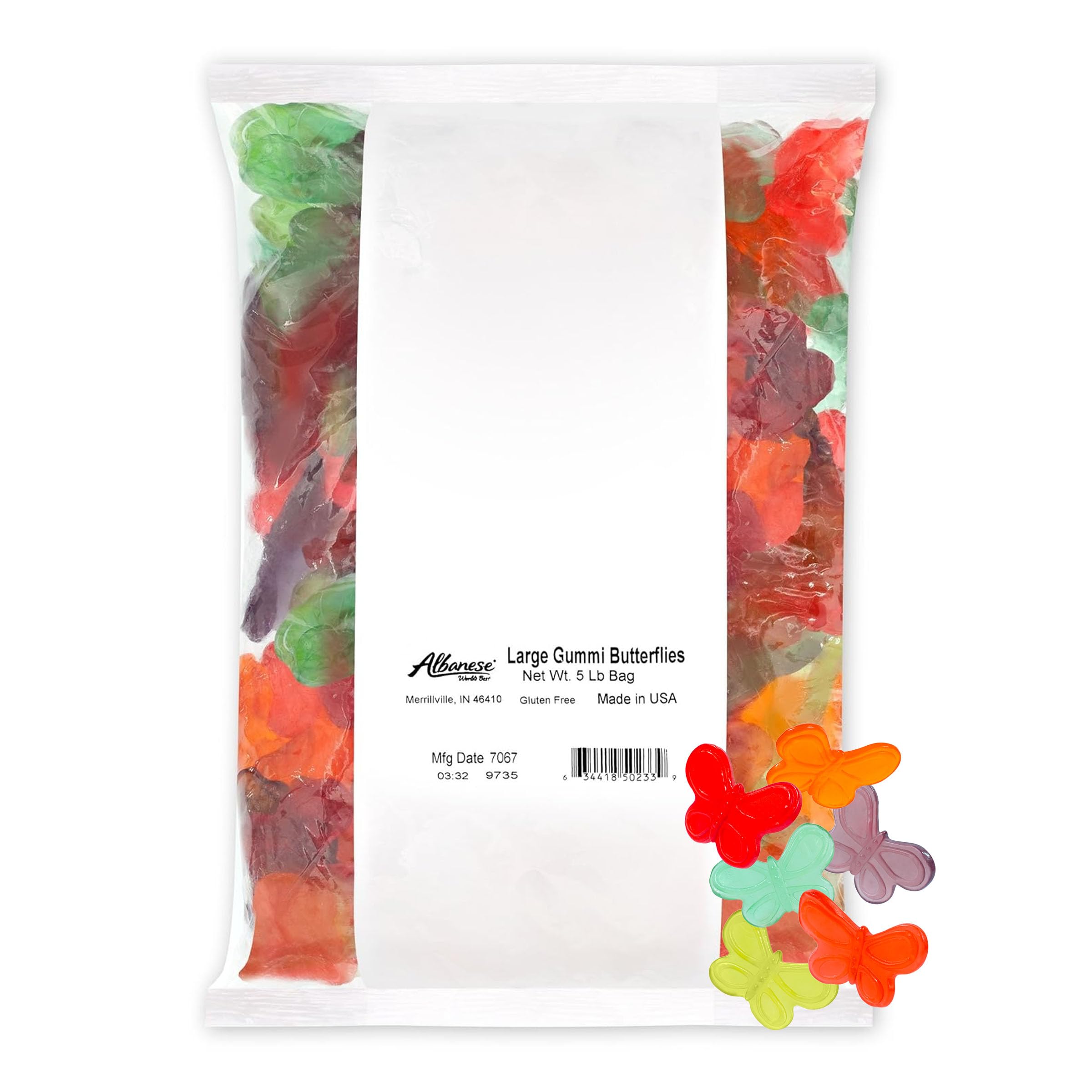 Albanese World's Best Large Assorted Fruit Gummy Butterflies Candy - 5lb Bulk Bag for Parties, Halloween Treats & Gift Baskets