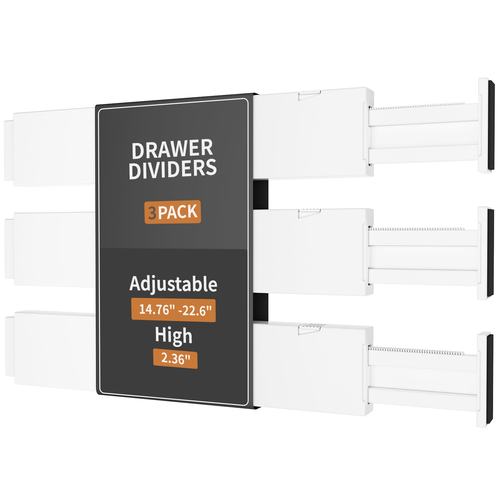 Adjustable Plastic Drawer Dividers 3 Pack - 2.36