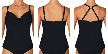 E673 2-Way Adjustable Butterfly Print Tankini Swimsuit - Black Onyx | Women's Swimwear for Beach & Pool | Perfect for Vacation & Summer Activities