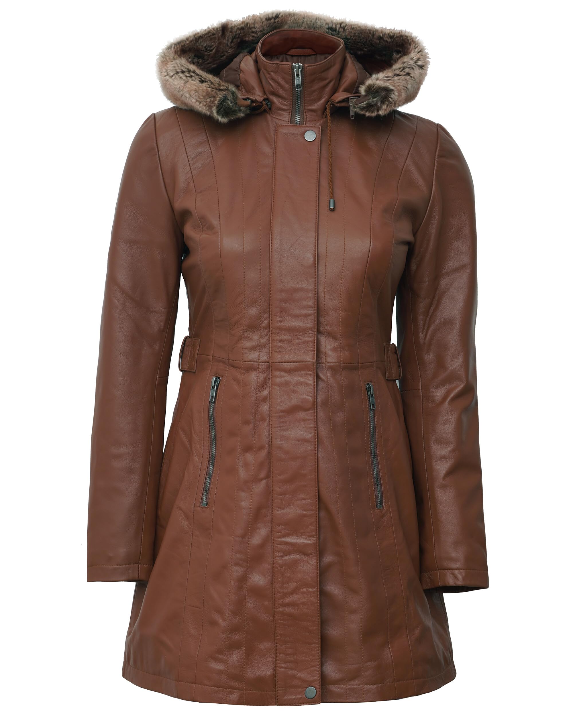 Decrum Genuine Lambskin Leather Jacket for Women - Stylish Winter Coat with Belt, Warm Faux Fur Lining - Perfect for Office, Dating & Outdoor Activities