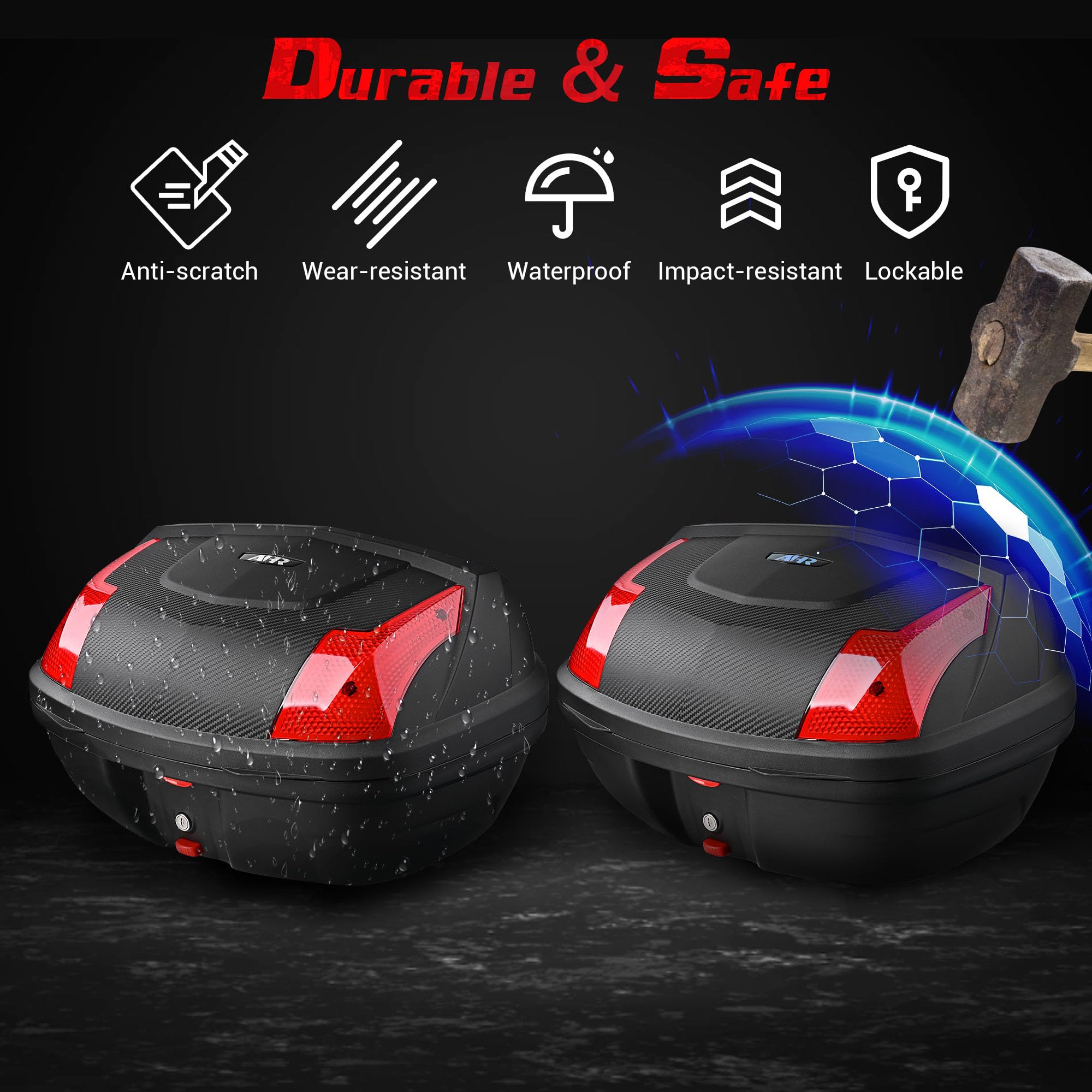 48L Motorcycle Top Case - Waterproof Touring Storage Trunk with Mounting System for Harley, Honda, Kawasaki - Perfect for Commuting, Road Trips & Daily Use