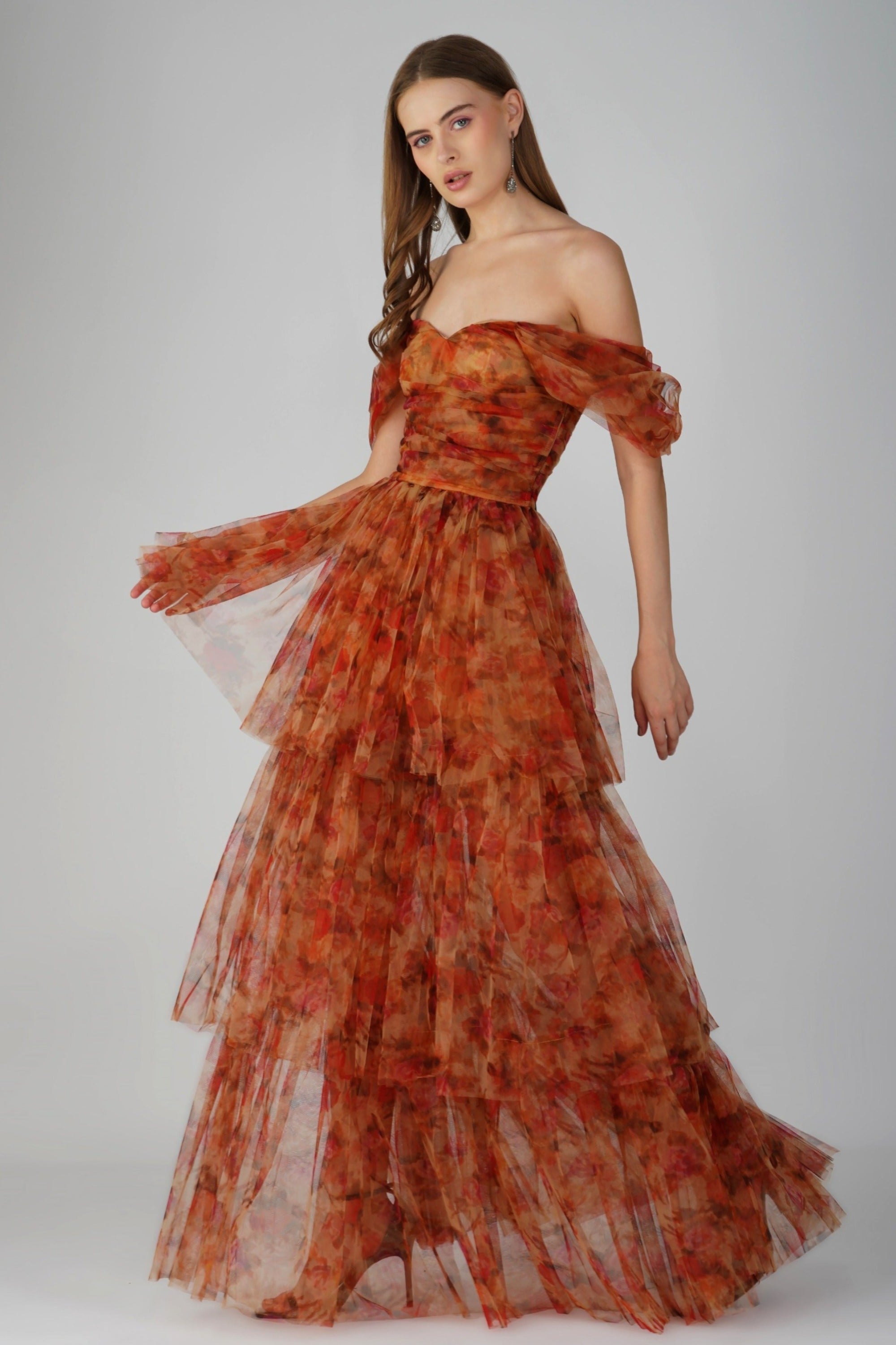 Elegant Sydney Tulle Maxi Dress - Floral Rose Long Dress for Women | Perfect for Weddings, Parties & Special Occasions