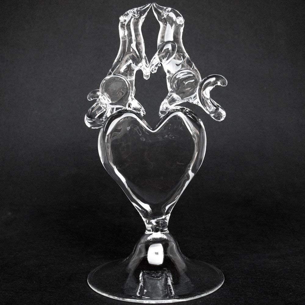 Hand Blown Glass Ferret Crystal Heart Wedding Cake Topper - Elegant Decoration for Weddings, Anniversaries & Special Celebrations