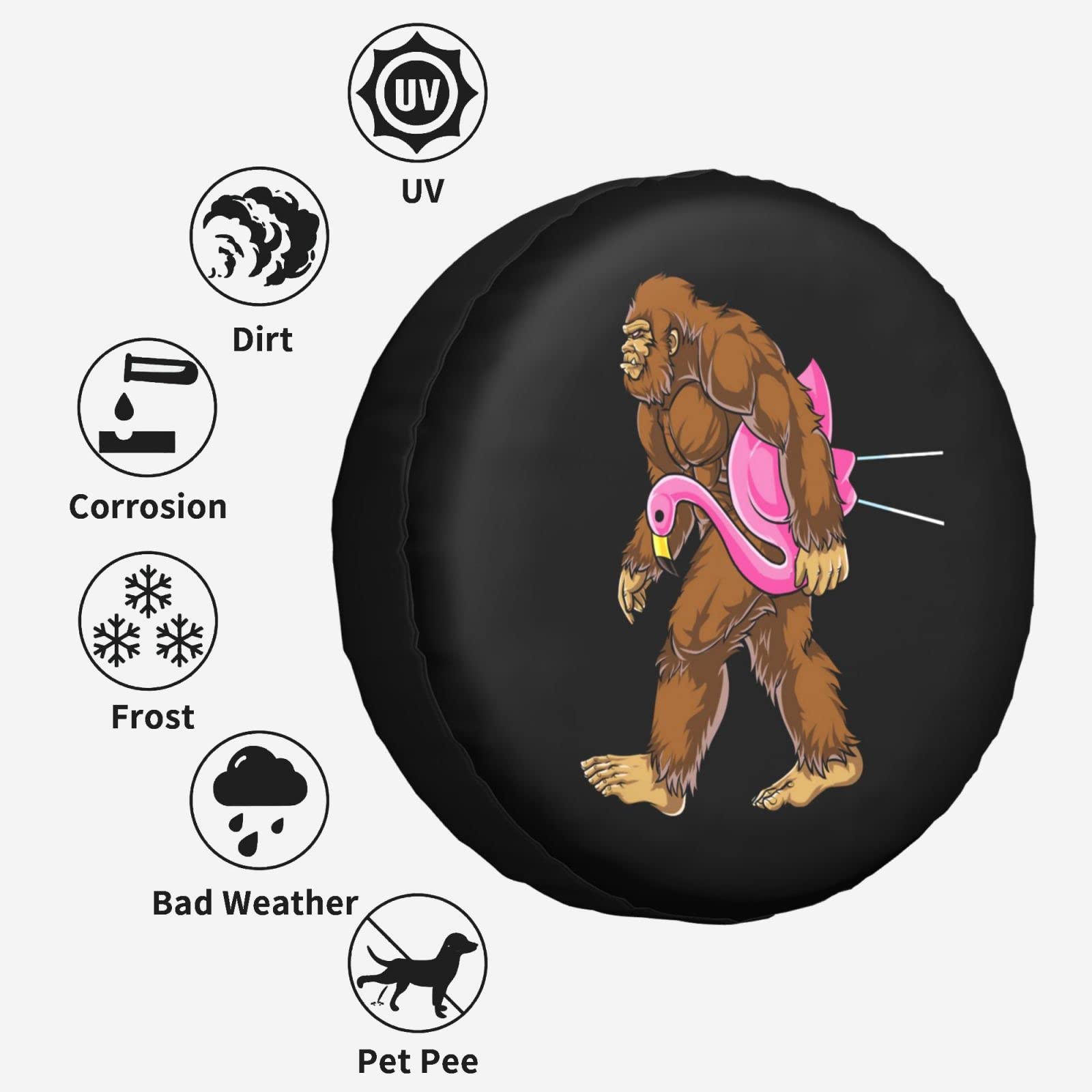 Bigfoot Carrying Lawn Flamingo Waterproof Universal Spare Tire Cover - Fits 14-17 Inch Trailers, Campers & SUVs - Durable Outdoor Accessory for Road Trips & RV Adventures