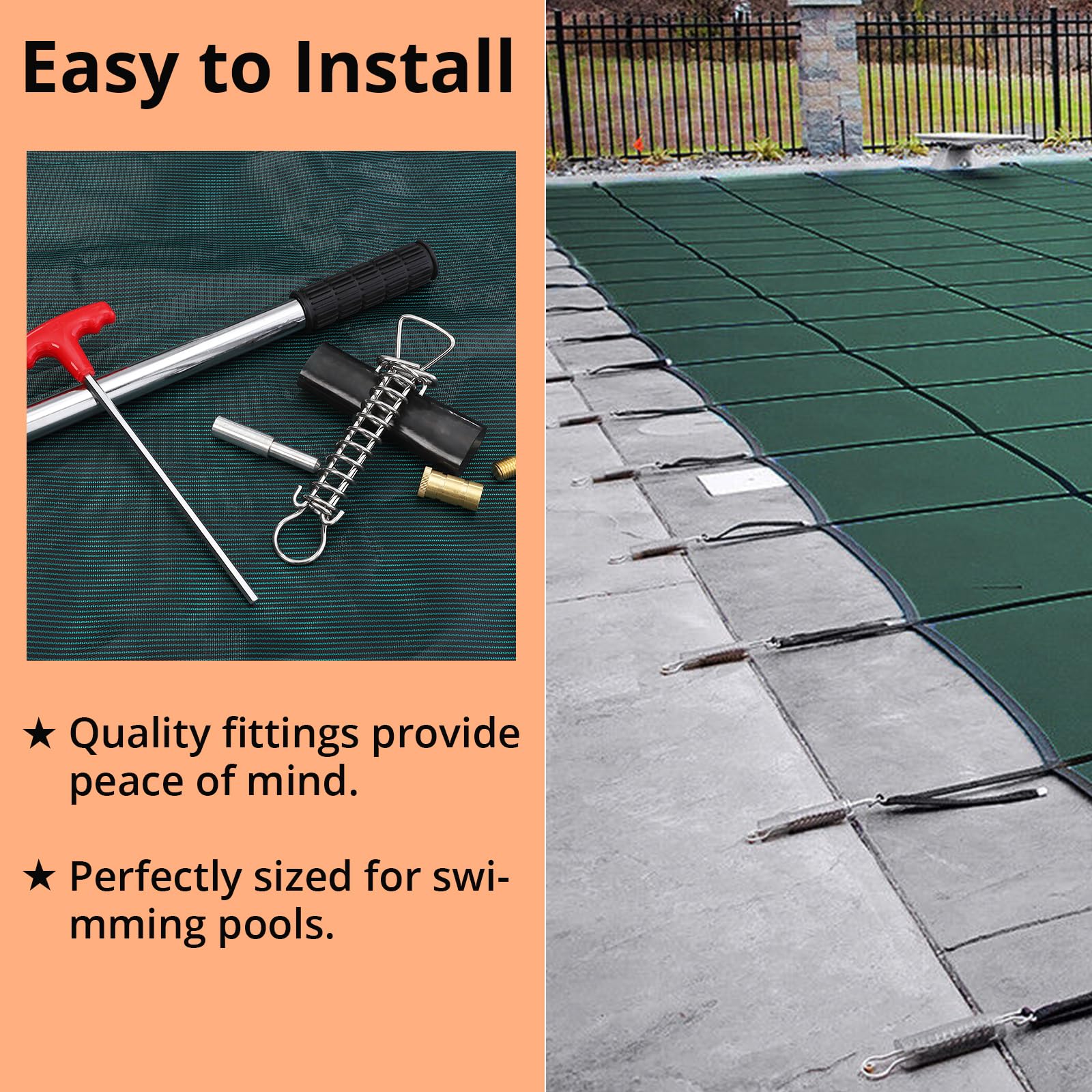 GARVEE 18x34ft Inground Pool Safety Cover with Center Steps - Heavy Duty Mesh Net, Complete Installation Kit & Anchors - Fits 16x32ft Swimming Pools - Perfect for Backyard, Family, and Pet Safety Protection