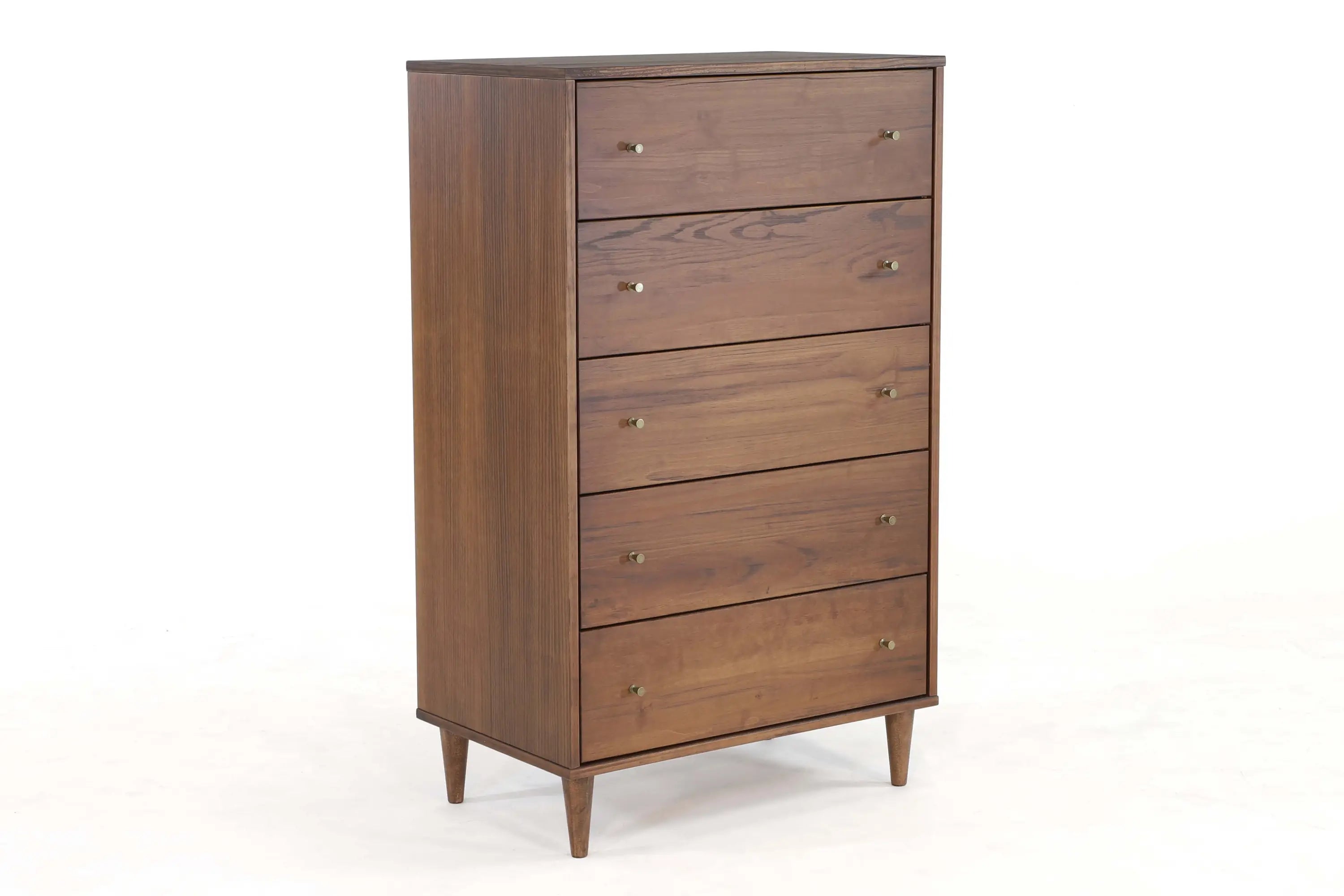 Mid Century Modern Bedroom Set - 5 Piece Brushed Walnut Wood Furniture for Bedroom | Perfect for Master Bedroom, Guest Room & Small Space Decor