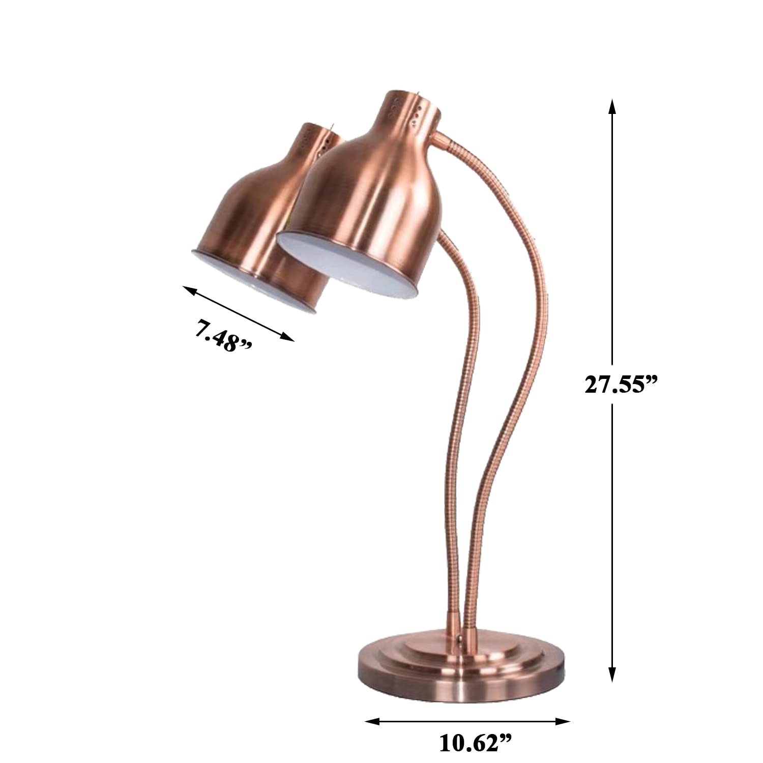 Dual Bulb Food Heat Lamp - Commercial Restaurant Food Warmer Light with Copper Heads - Portable Heating Lamps for Buffets, Catering & Kitchen Use