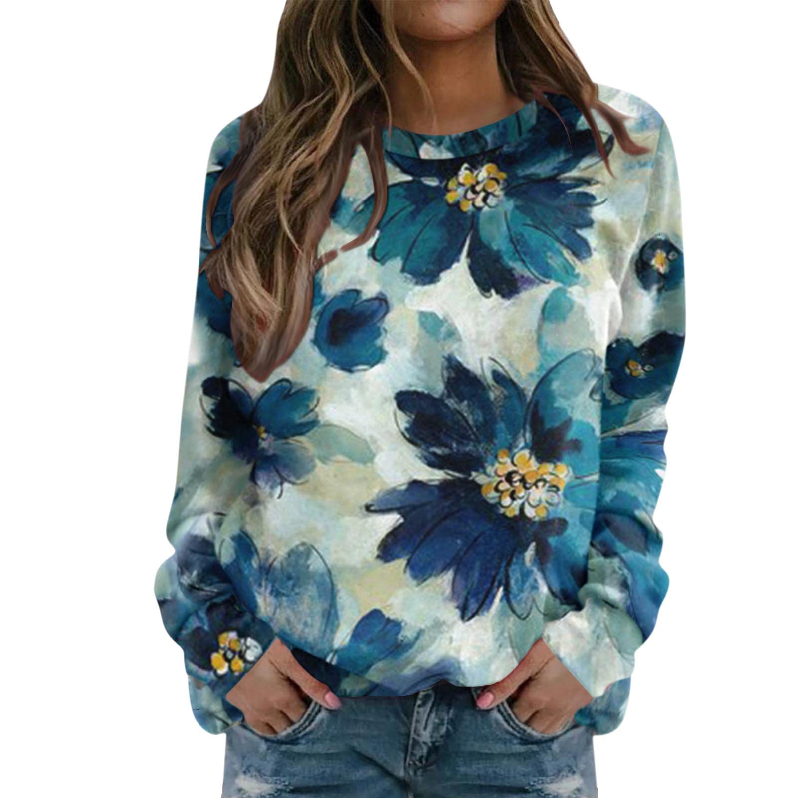 **Women's Plus Size Casual Long Sleeve Graphic T-Shirt - Crew Neck Pullover Sweatshirt for Everyday Wear, Work & Outings**