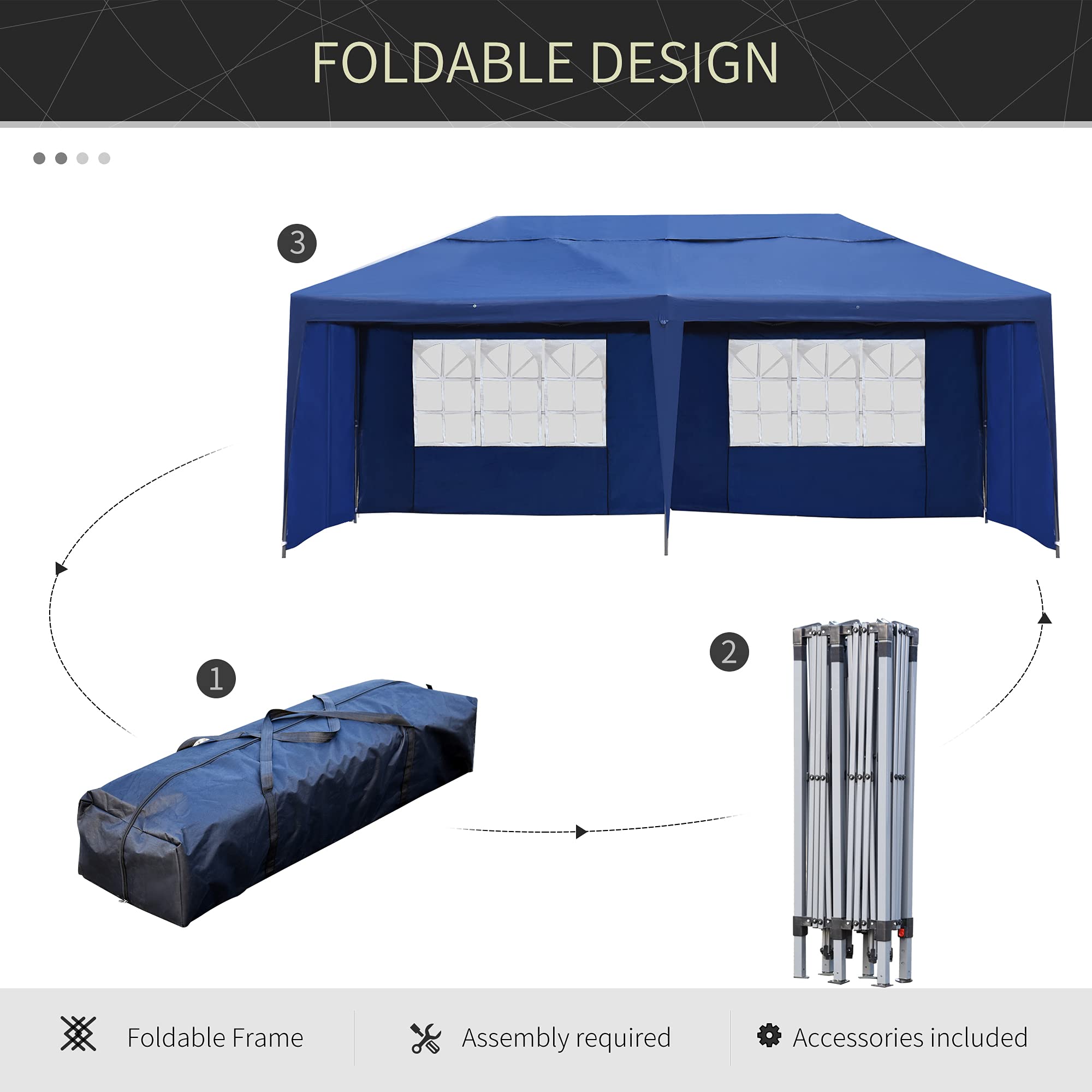 Outsunny 10' x 20' Heavy Duty Pop Up Canopy Tent with 4 Sidewalls & Carrying Bag - Waterproof Instant Shelter for Outdoor Parties, Camping, Beach, Garden, Patio, Backyard Events (Blue)