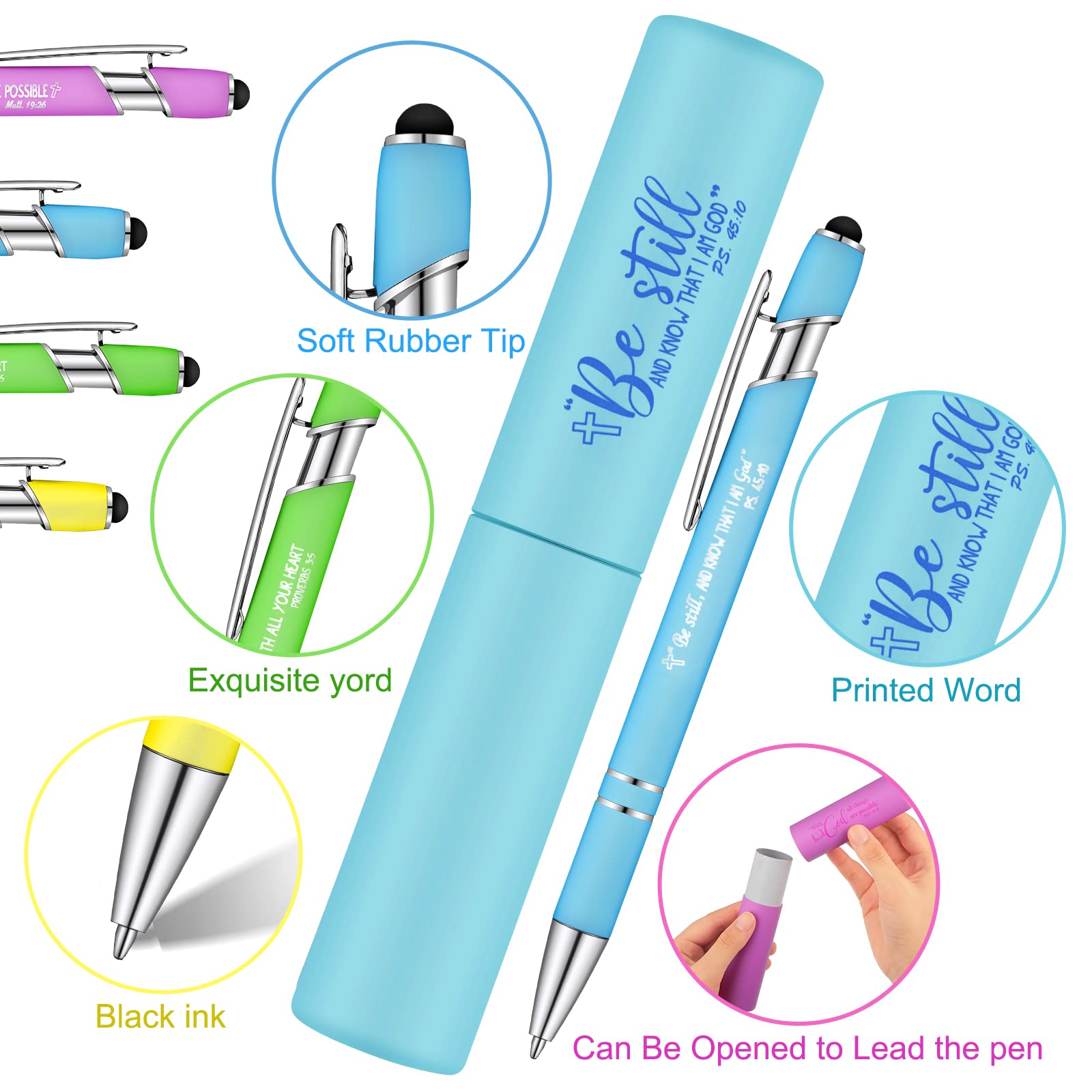 Eersida 4-Piece Bible Pens Set - Inspirational Ballpoint Pens with Bible Verse Quotes, Refillable Purple Pens for Women & Men, Perfect for Journaling, Bible Study & Gift Giving (Bright Style)