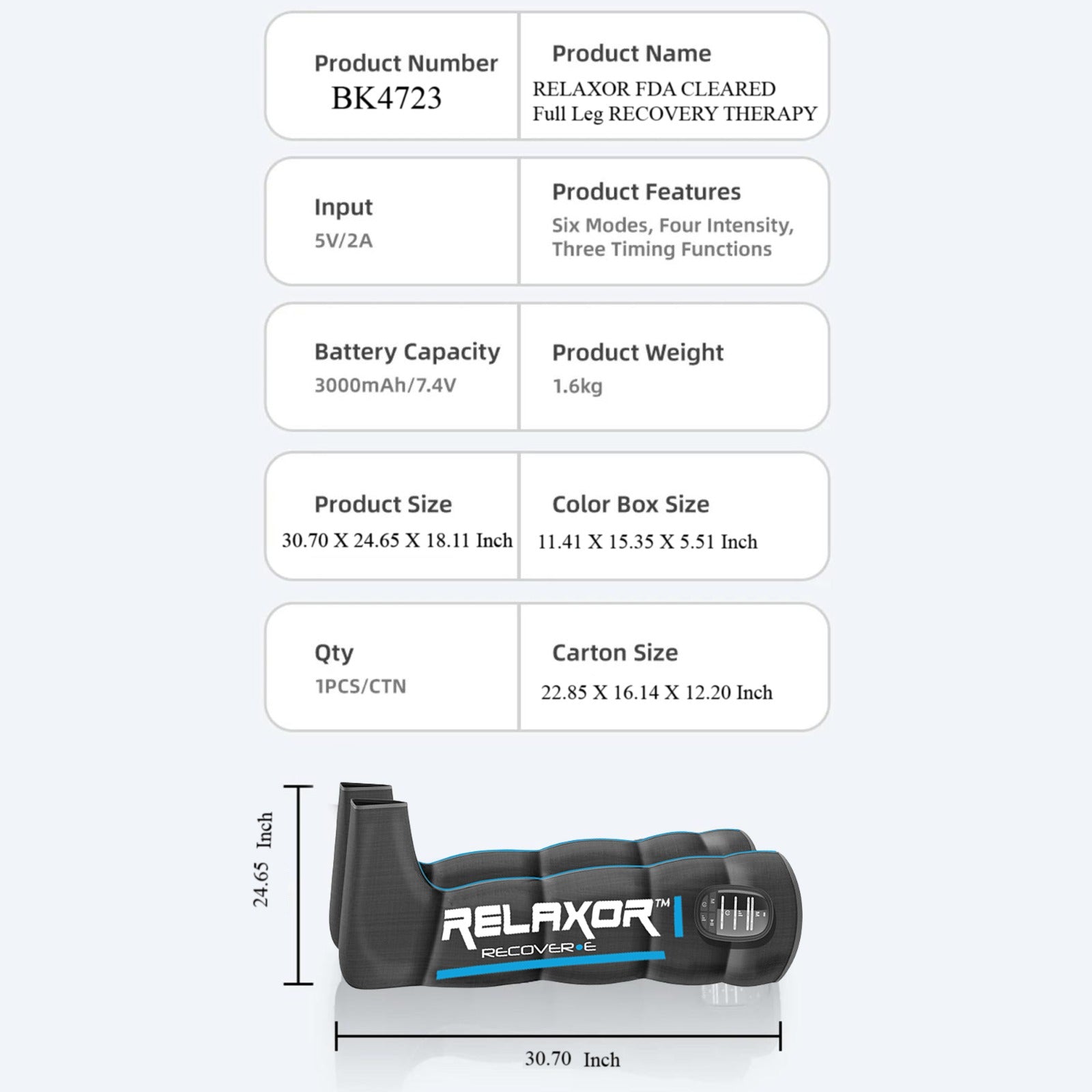 Relaxor Recover E Full Leg Recovery Therapy - Compression Sleeves for Muscle Pain Relief & Circulation - Ideal for Athletes, Runners & Post-Workout Recovery