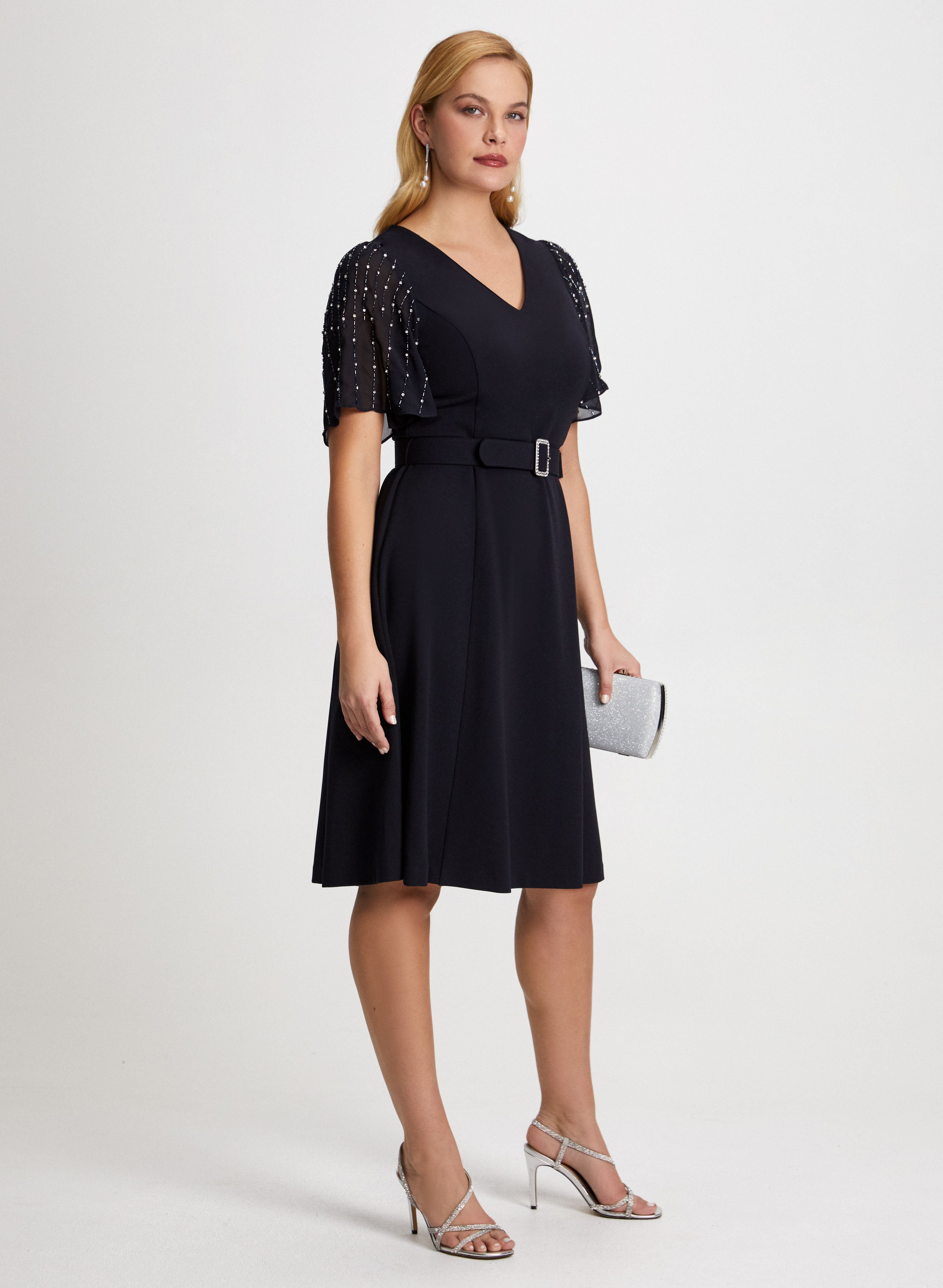 Elegant Beaded Flare Sleeve Dress for Women - Boho Chic Party & Wedding Guest Outfit - Perfect for Date Night, Cocktail Events & Special Occasions