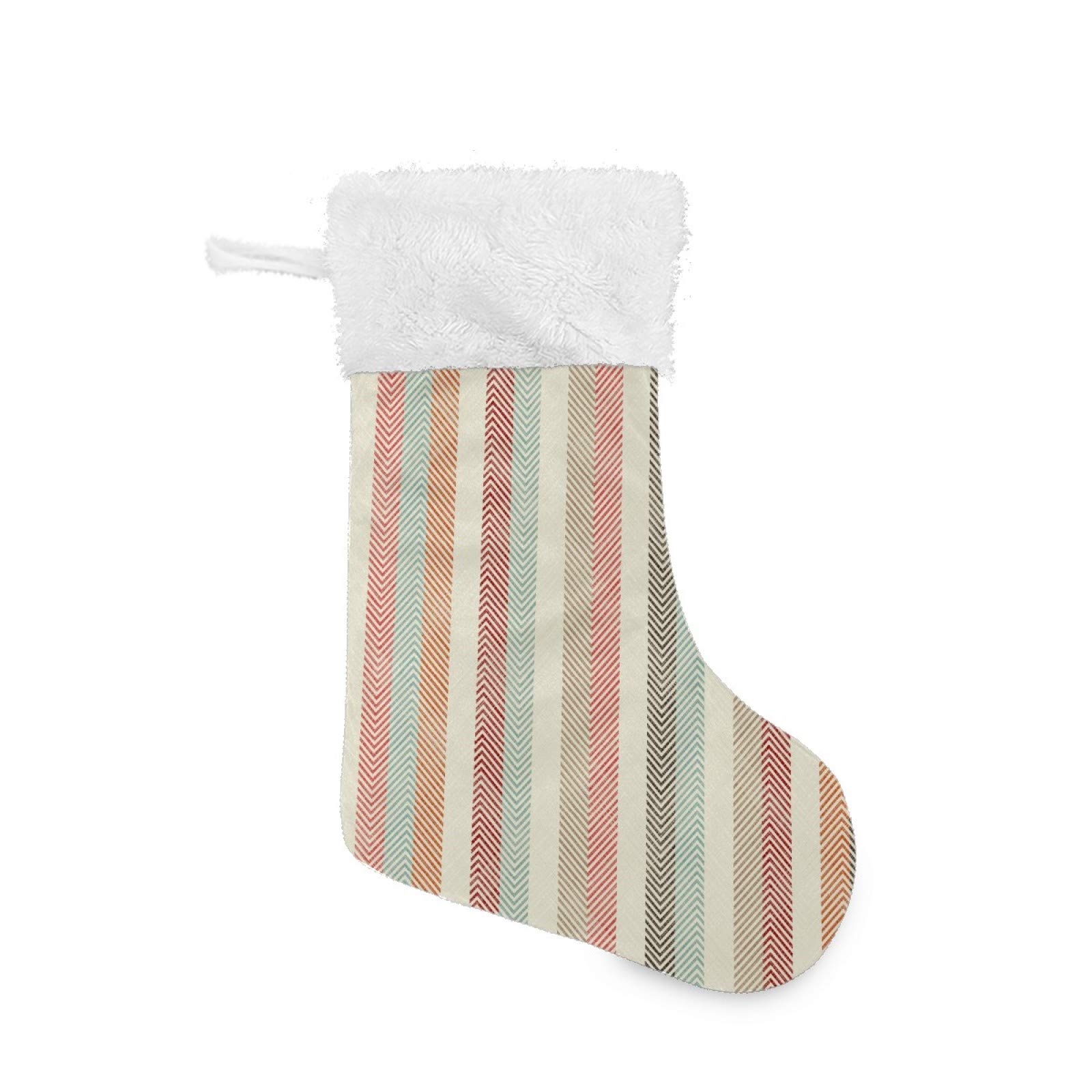 Festive Christmas Stockings with Corrugated Stripes & Plush Faux Fur Cuff - Red & Yellow Holiday Socks for Candy, Gifts & Decor - Perfect for Fireplace Hanging, Family Xmas Parties & Cozy Home Decorations