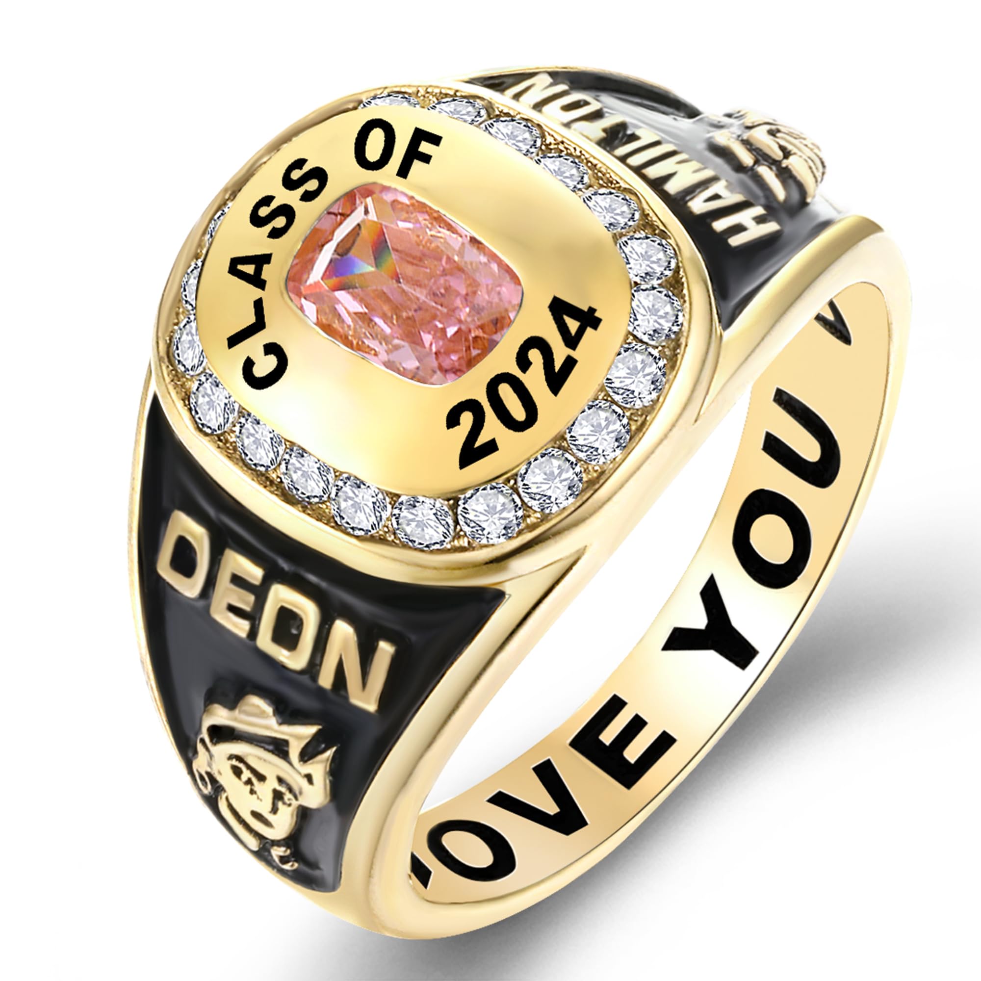 Personalized Custom Class Rings for Women - Birthstone Graduation Rings in Rose Gold Plated (Size 5-15) | High School & College Jewelry Gift for Her - Perfect for Commencement, Reunions & Special Occasions