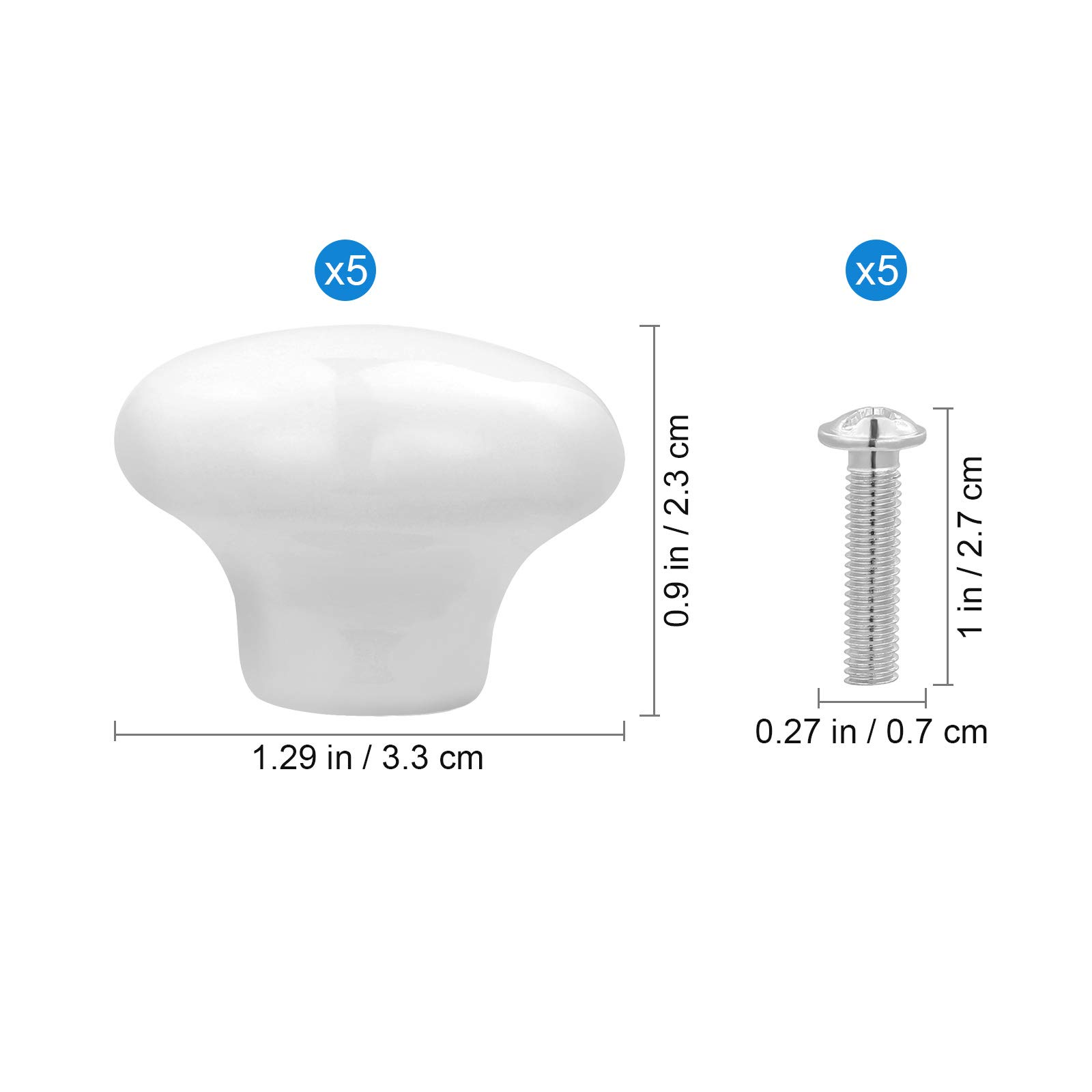 VORCOOL 5-Pack White Ceramic Cabinet Knobs - Round Drawer Pull Handles for Kitchen Cupboards & Furniture - Durable Ceramic Hardware for Cabinets, Dressers, and Home Decor (White)