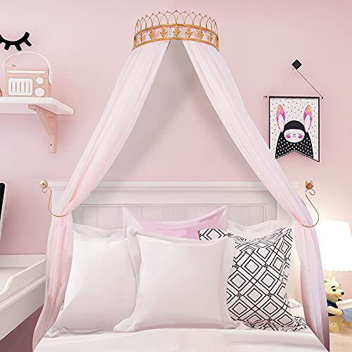 Lotus Karen Princess Bed Canopy for Girls - Pink Lace Mosquito Net with Metal Crown | Castle-Themed Play Tent for Kids & Toddlers | Perfect for Bedroom Decor, Fantasy Play & Mosquito Protection