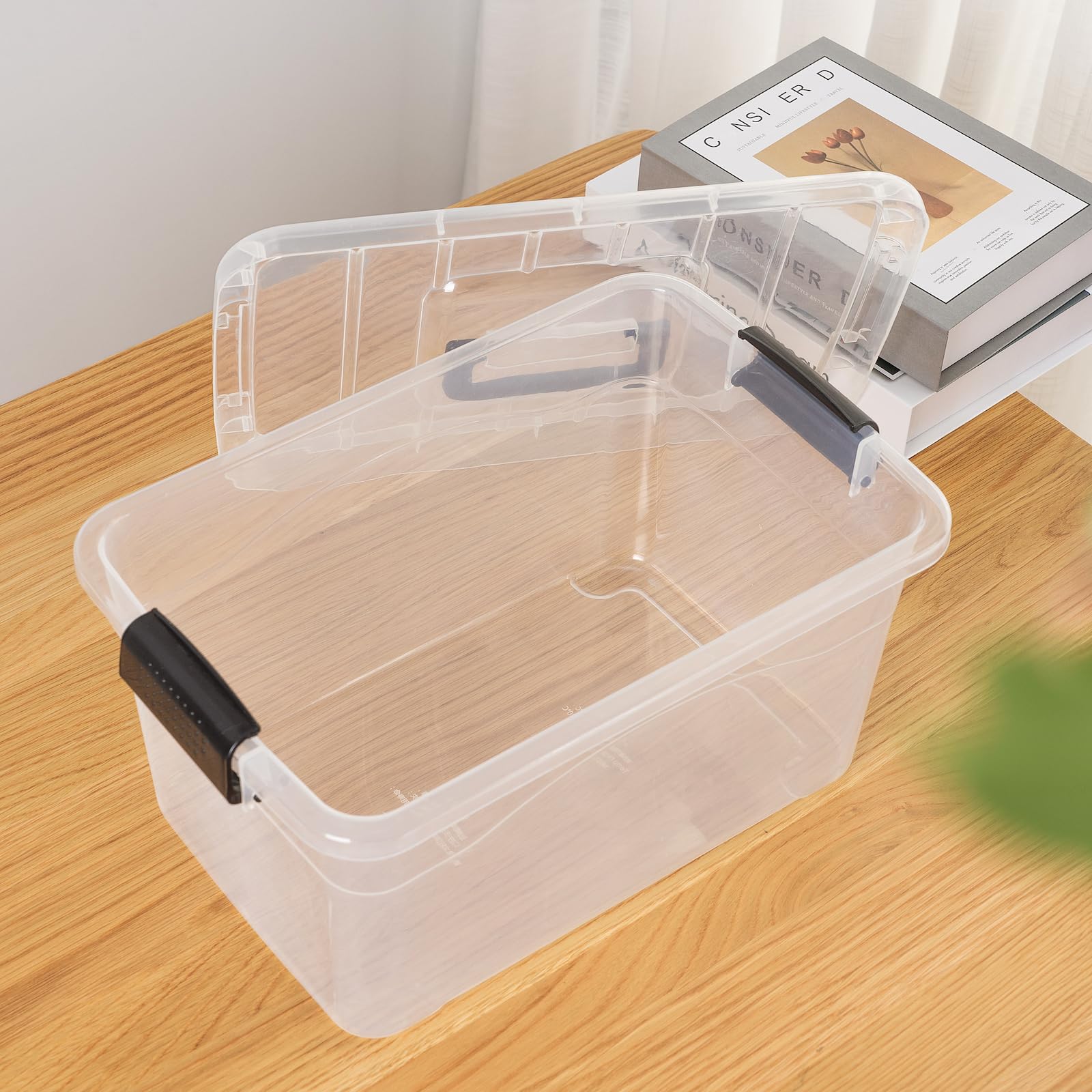 10L Clear Plastic Storage Bins with Lids - 12 Pack Stackable Organizer Boxes with Handles for Home, Office & Garage - Perfect for Organizing Cosmetics, Clothes, Tools, Cards & More - Durable PP Material, Portable & Space-Saving Design