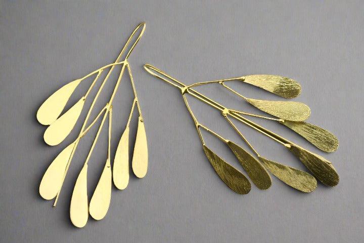 7 Leaf Branch Earrings - Gold on Silver Dangle Earrings for Women, Elegant Nature-Inspired Jewelry for Parties, Weddings & Everyday Wear