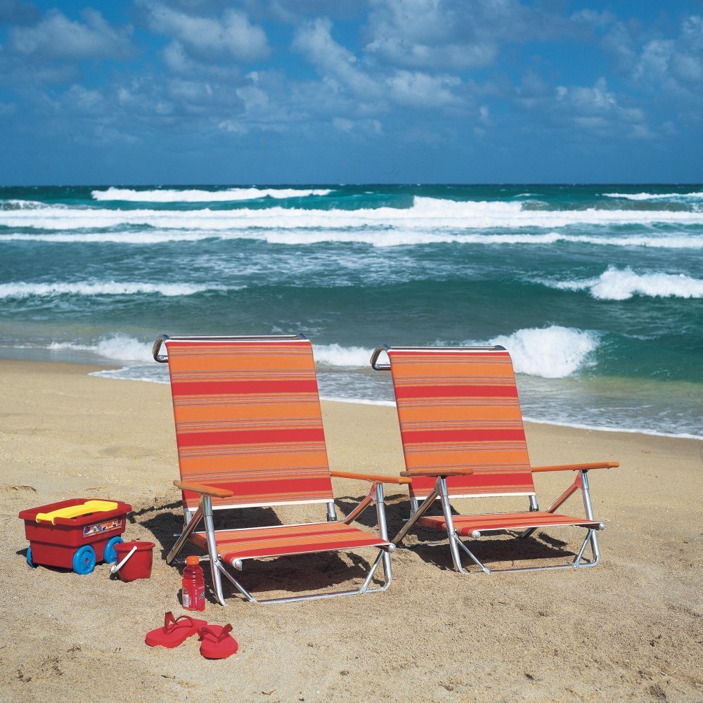 2-Pack Blue & White Striped Folding Beach Chairs - Portable Mini Sun Loungers for Poolside, Backyard & Outdoor Relaxation
