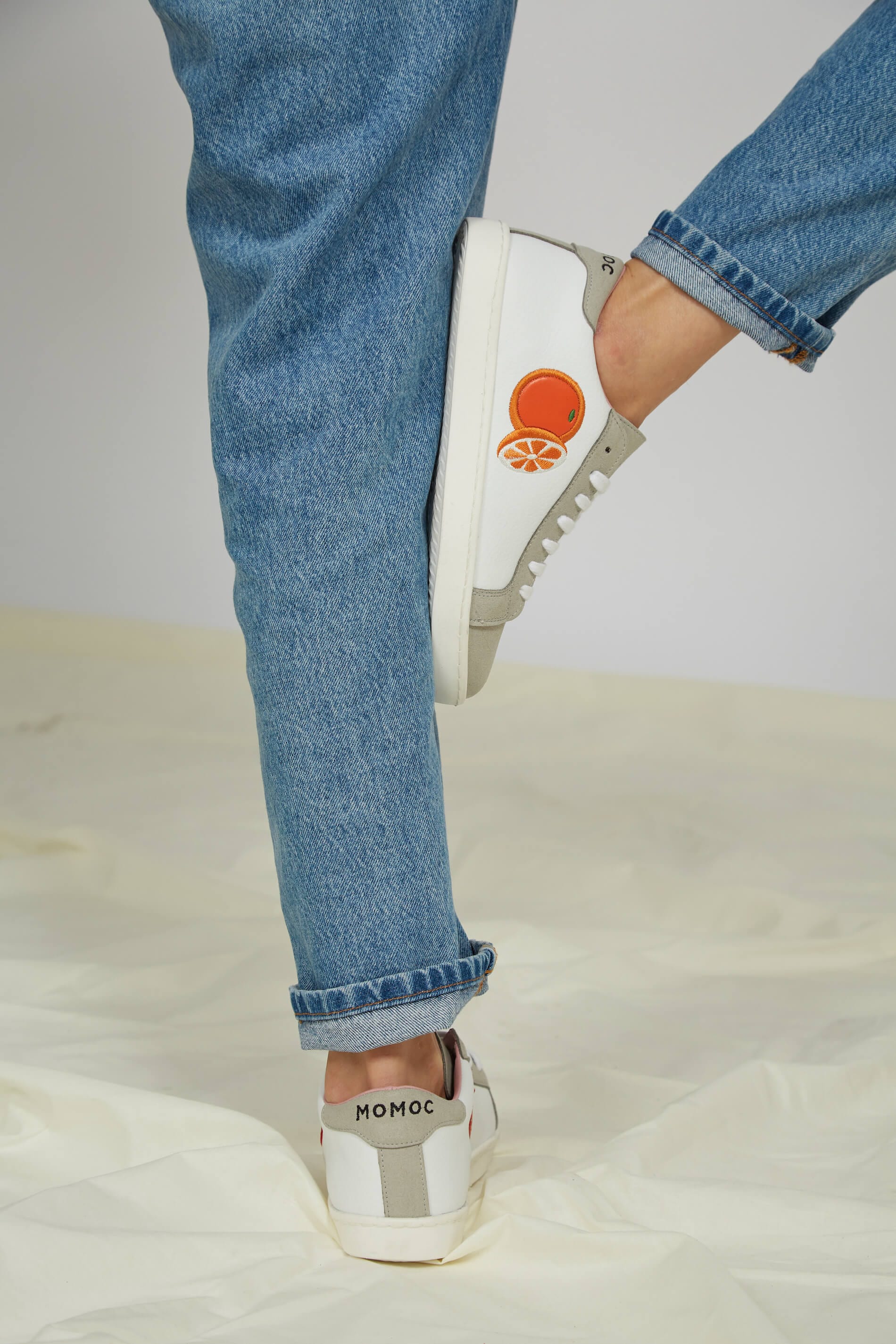 Vegan Leather Embroidered Sneakers for Women - White & Grey Floral Design | Comfortable Casual Shoes for Walking, Work & Everyday Wear