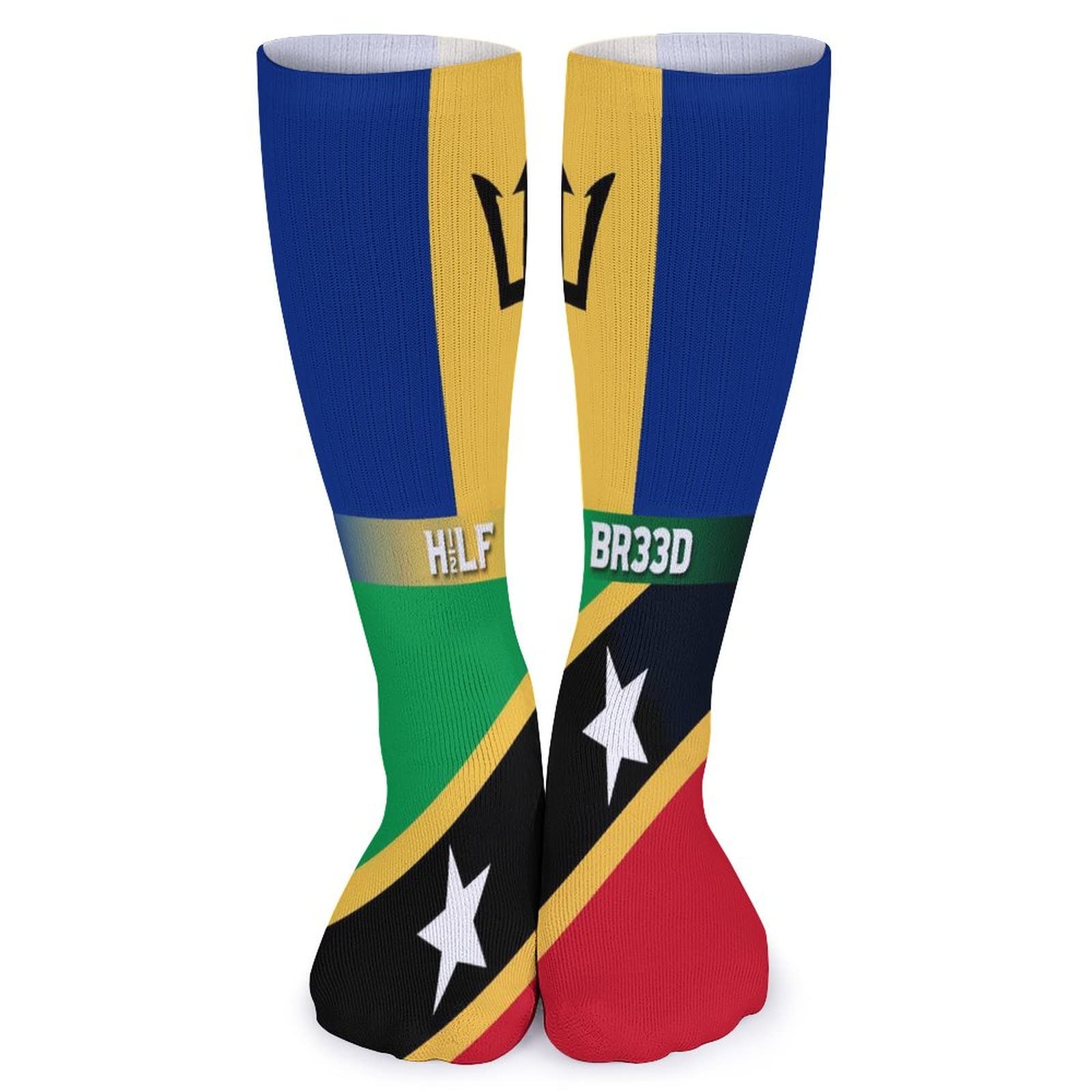 Barbados & St. Kitts Flag Design Moisture-Wicking Breathable Athletic Socks for Men & Women - 5 Pairs Pack - Perfect for Running, Gym Workouts & Casual Wear