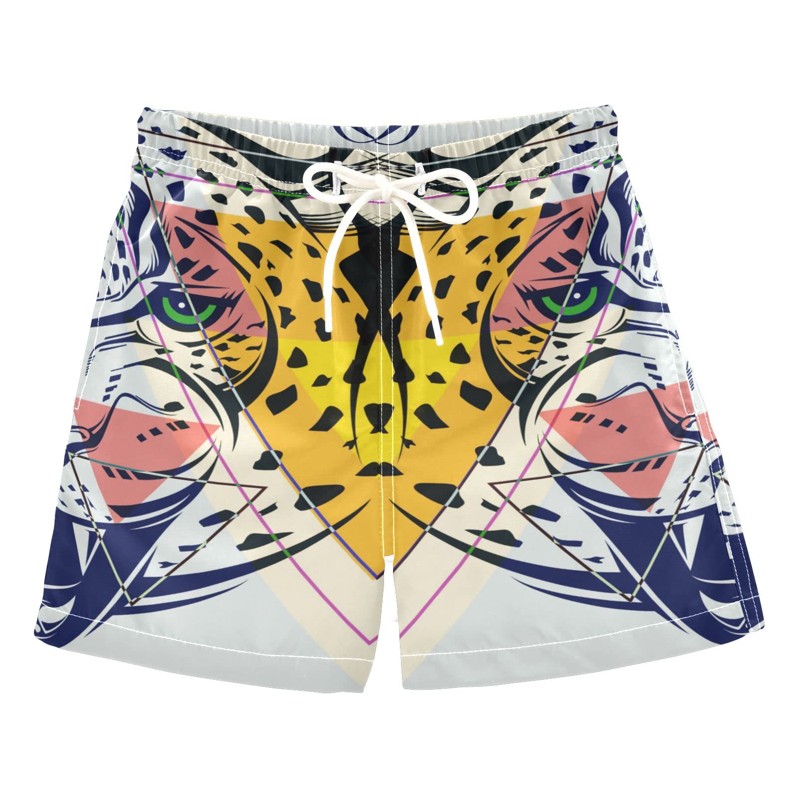 Boys Leopard Print Swim Trunks with Mesh Lining - Quick Dry Beach Shorts, Adjustable Waistband for Swimming, Surfing & Summer Vacations