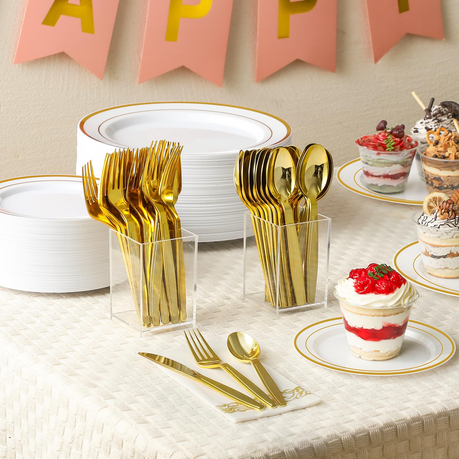 100-Pack Gold Plastic Forks - Disposable BPA-Free Cutlery for Parties, Weddings, Picnics & Events - Elegant Plastic Utensils for Catering, BBQs, Office Lunches & Home Dining