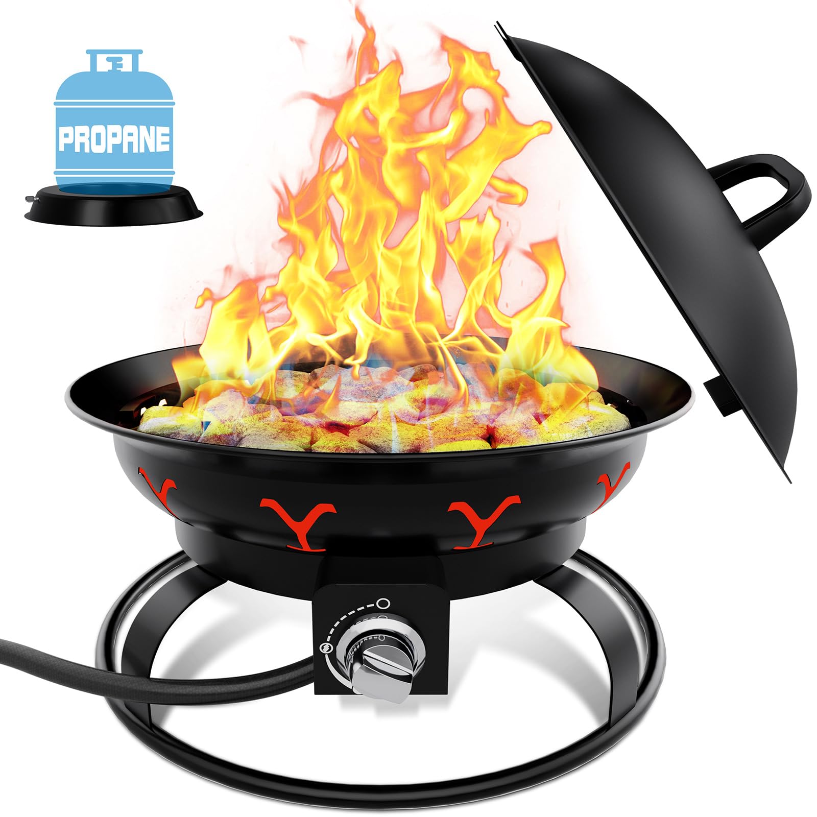 Portable Propane Fire Pit for Camping & Backyard - Outdoor Gas Fire Bowl with Lid, Round Patio Heater for Deck, Garden, Picnic, RV Travel - Perfect for Cozy Nights & Outdoor Gatherings