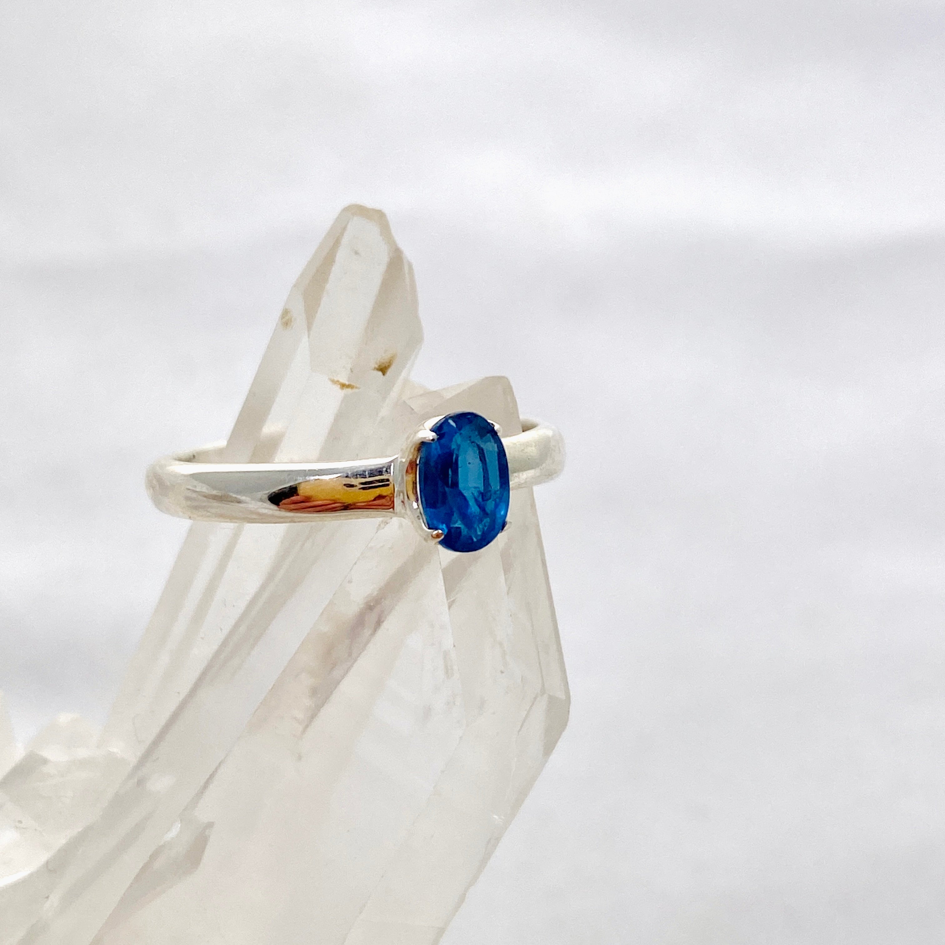 Blue Kyanite Oval Faceted Ring Size 7 - Natural Gemstone Jewelry for Women - Perfect for Everyday Wear, Meditation & Spiritual Healing