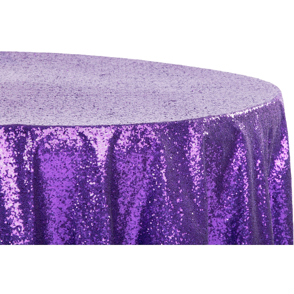 Glitz Sequins 132 Round Tablecloth - Elegant Purple Sparkling Party Table Cover for Weddings, Banquets & Special Events