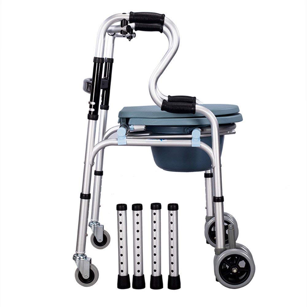 Foldable Commode Chair with Wheels - Portable Toilet & Shower Chair for Elderly, Disabled & Pregnant Women - Mobile Transport Wheelchair for Home & Hospital Use