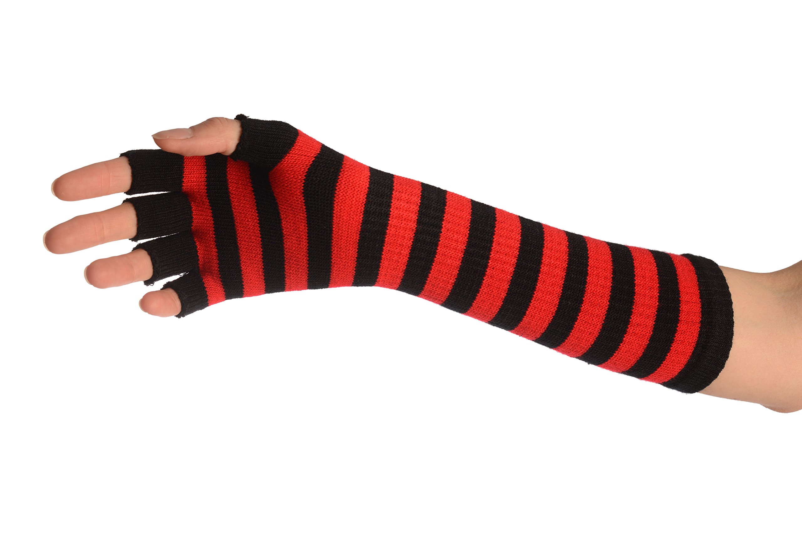 Stylish Red & Black Striped Fingerless Gloves for Women & Men - Touchscreen Compatible Winter Gloves for Typing, Driving & Outdoor Activities