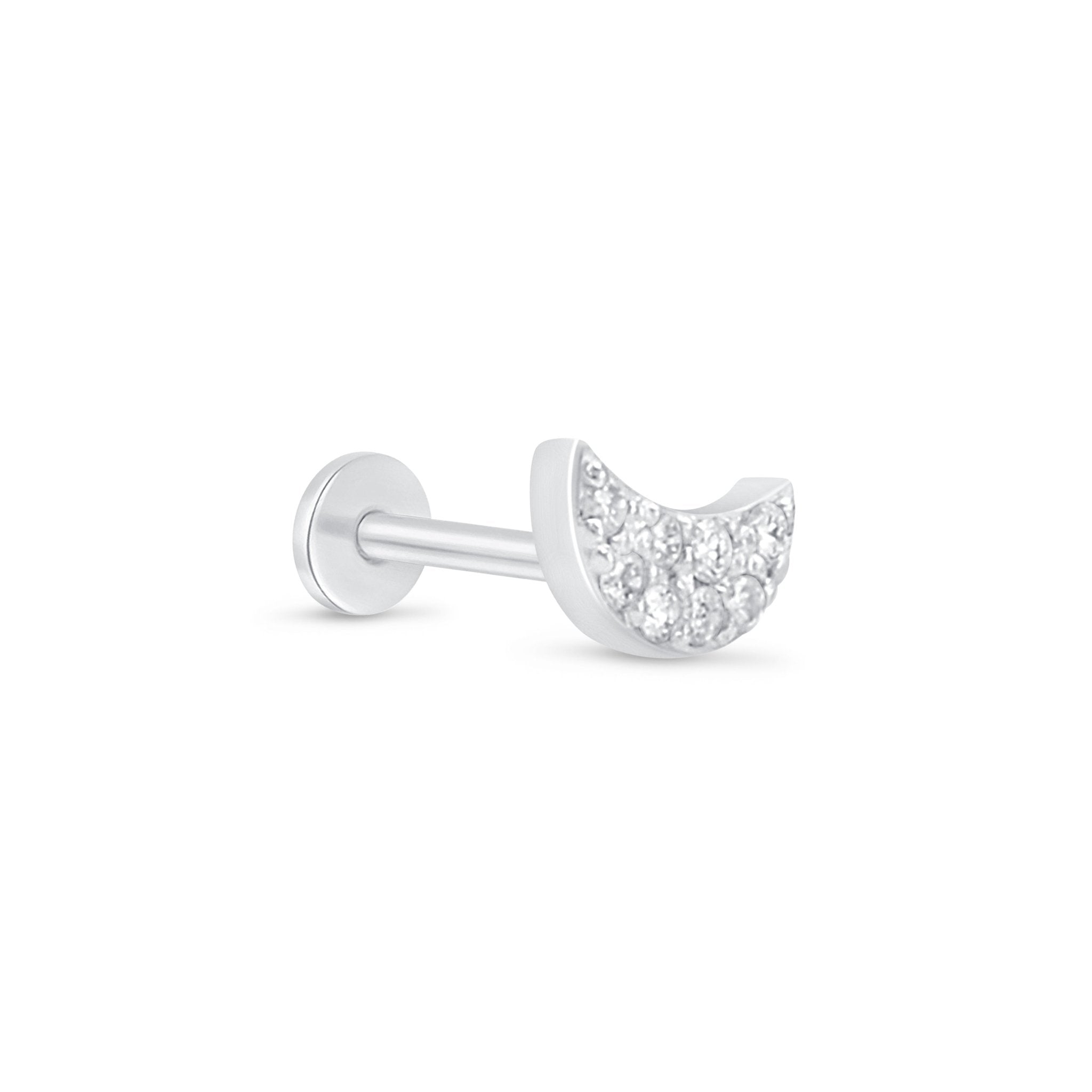 14K White Gold Diamond Pavé Crescent Moon Stud Earrings for Women - Perfect for Everyday Wear, Parties & Special Occasions