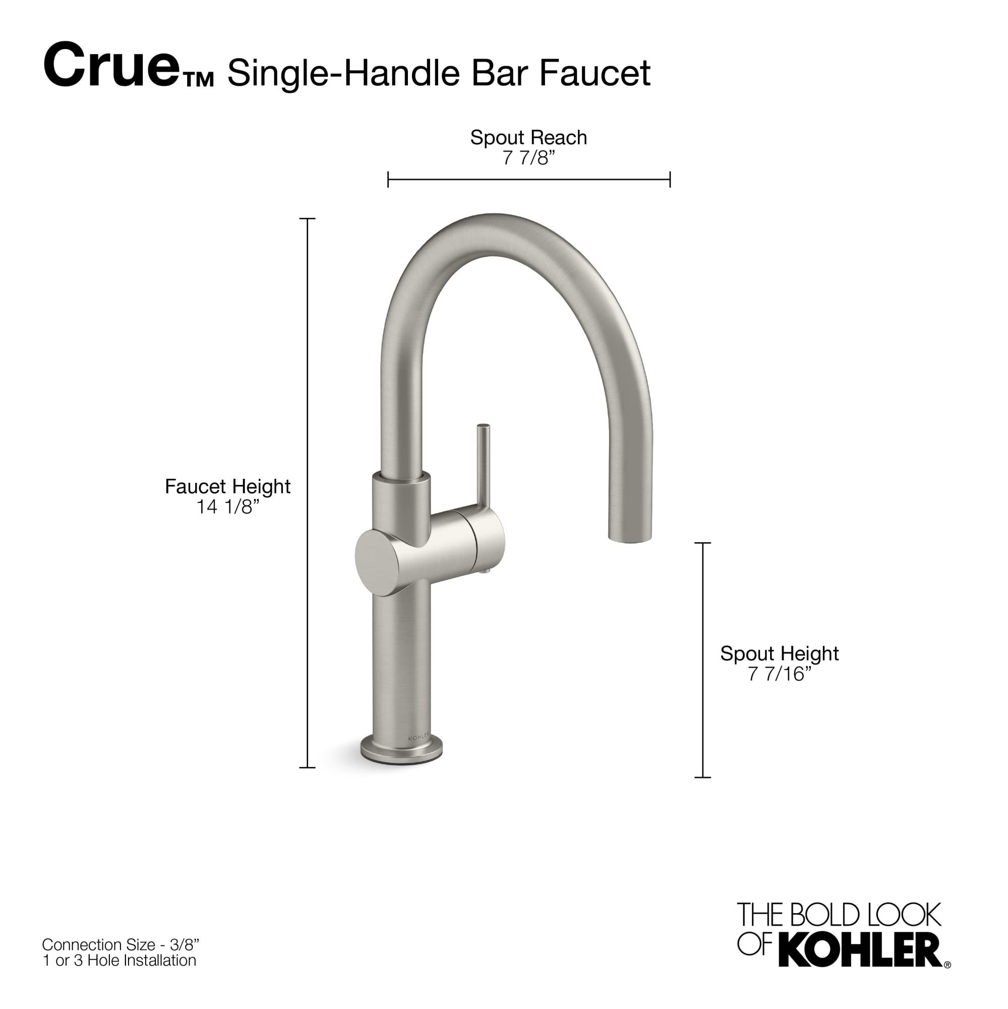 KOHLER 22975-VS Crue Bar Faucet - Stainless Steel Kitchen Sink Faucet for Wet Bar & Prep Sink | Modern Design, Durable Finish | Perfect for Home Bars, Entertaining & Small Kitchen Spaces
