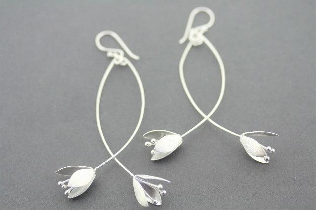 Double Blossom Drop Earrings - Sterling Silver Dangle Earrings for Women, Elegant Floral Jewelry for Parties, Weddings & Everyday Wear