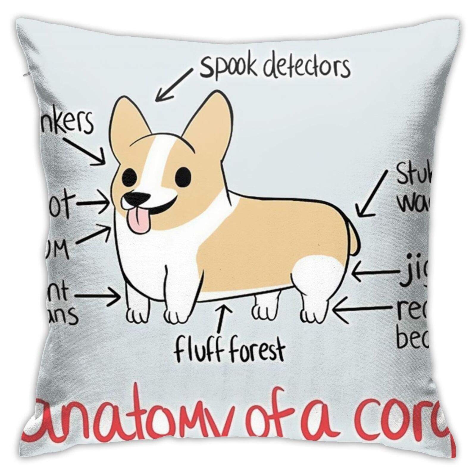 Jreergy Corgi Anatomy Square Throw Pillow Covers 18x18 Inch - Soft Decorative Couch Pillow Cases for Sofa, Bed, Car & Home Decor - Perfect for Living Room, Nursery or Gift