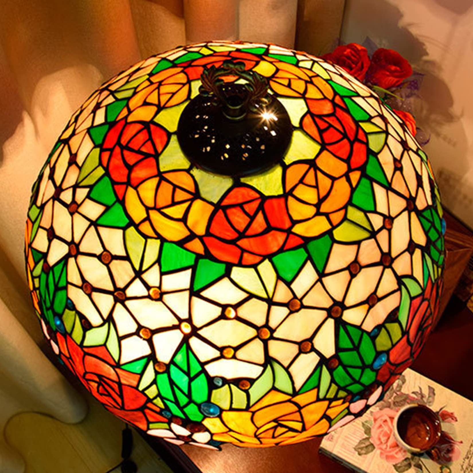 Tiffany Rose Blossom Stained Glass Table Lamp - 16