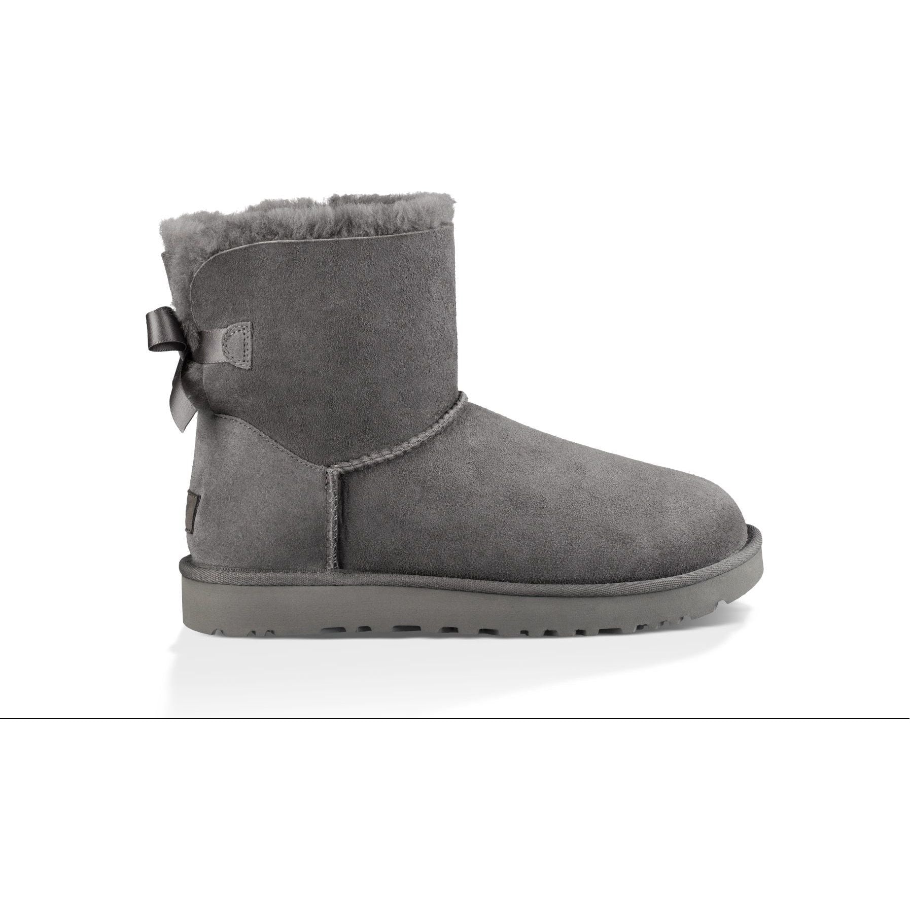 UGG Women's Mini Bailey Bow II Boots - Cozy Winter Boots for Women, Grey Suede with Bow Detail | Perfect for Cold Weather, Snow, and Casual Outfits