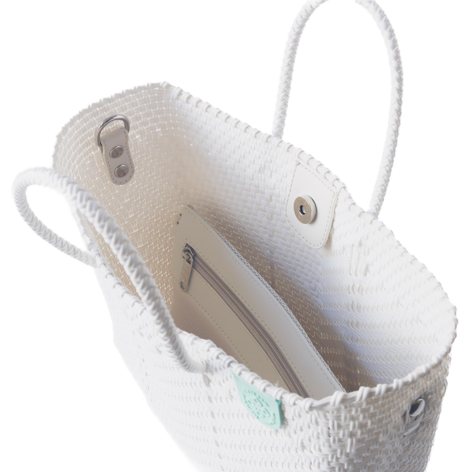 Paloma Medium Woven Crossbody Bag - Detachable Mesh Pouch, White Beach Purse, Eco-Friendly Recycled Plastic Handbag, Oaxaca Mexican Artisan Woven Tote - Perfect for Vacation, Resort Wear & Summer Outings